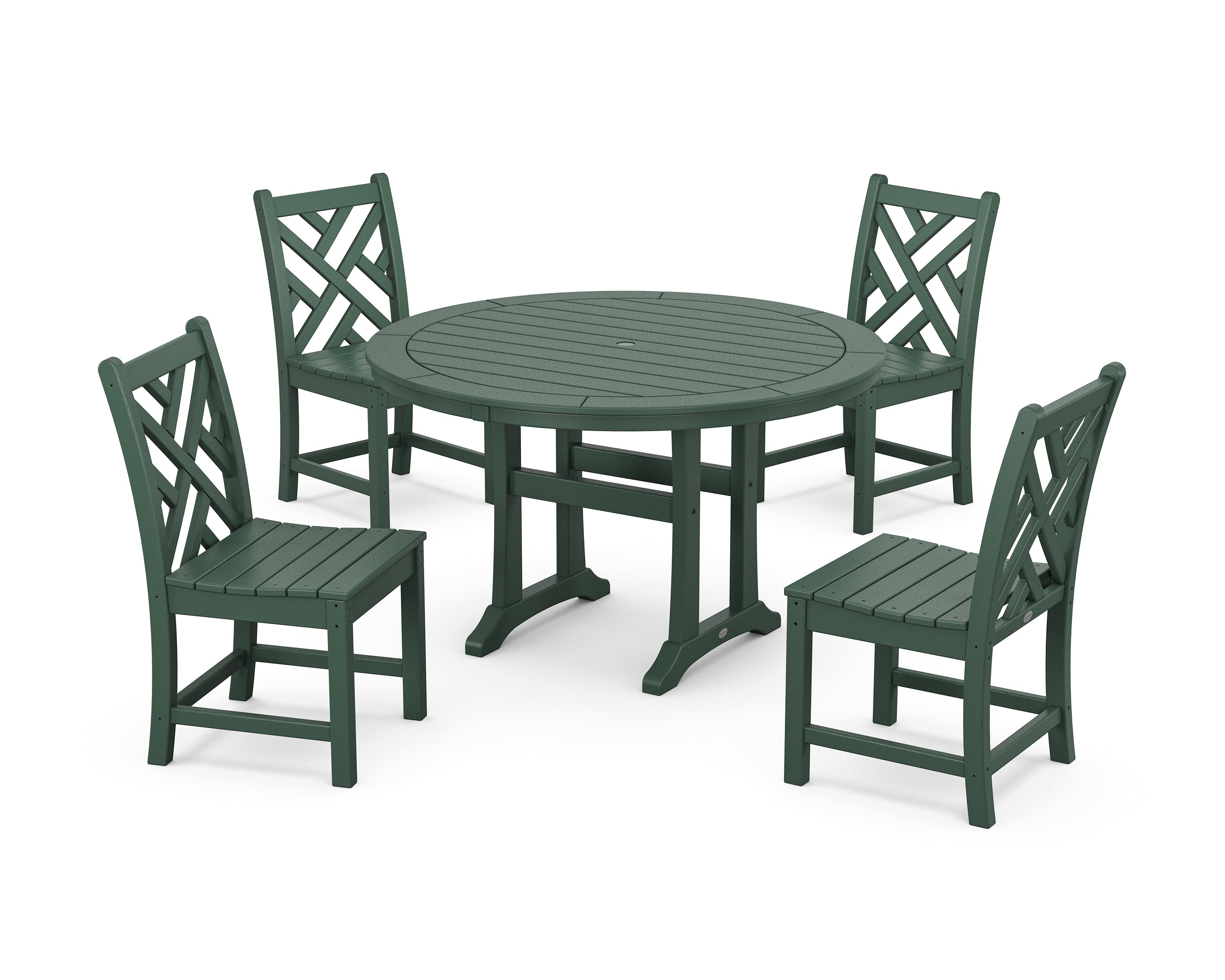 POLYWOOD® Chippendale Side Chair 5-Piece Round Dining Set With Trestle Legs in Green