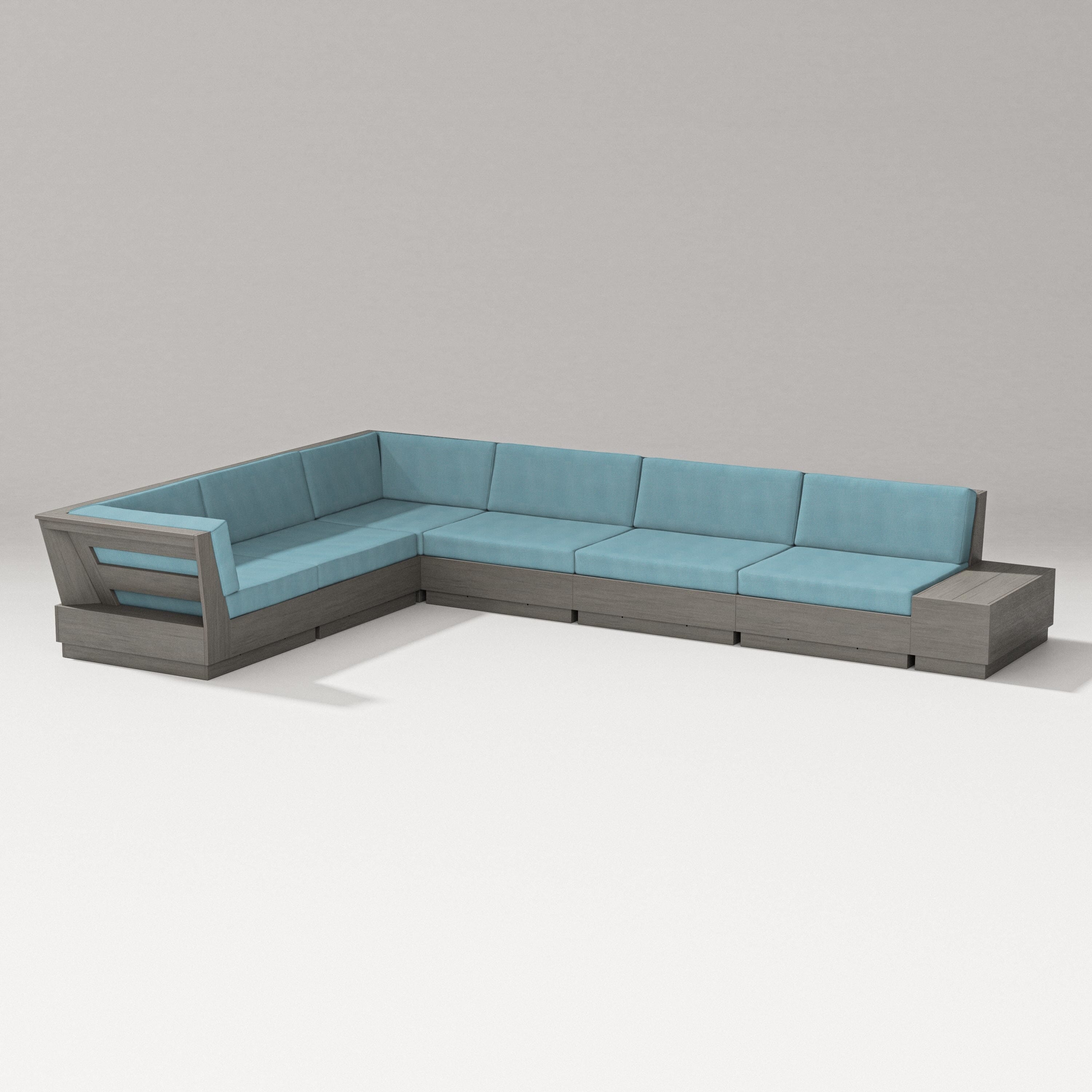 PW Designer Series Elevate 7-Piece Corner Sectional in Driftwood / Lattice Sky Blue
