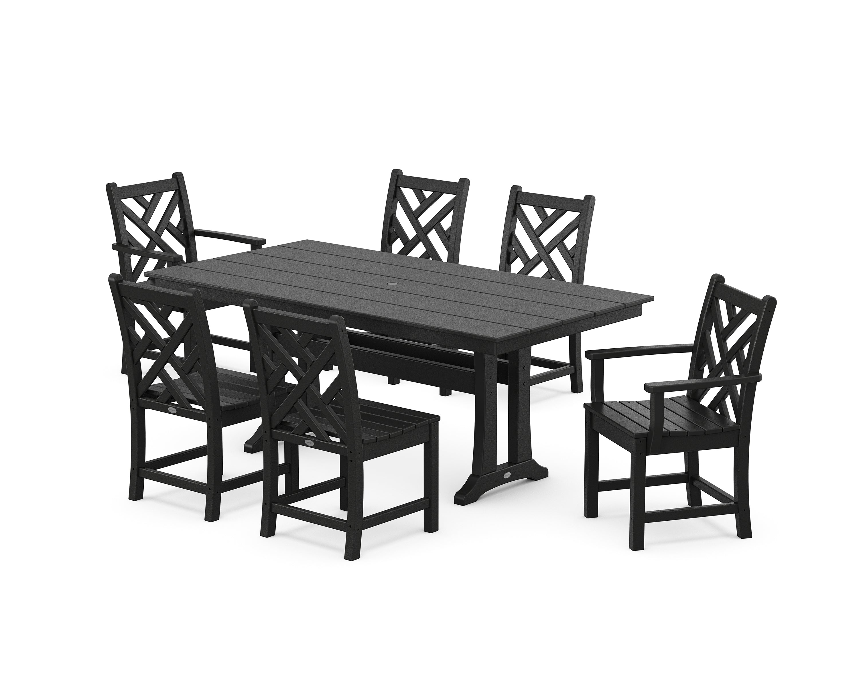 POLYWOOD Chippendale 7-Piece Farmhouse Trestle Dining Set in Black