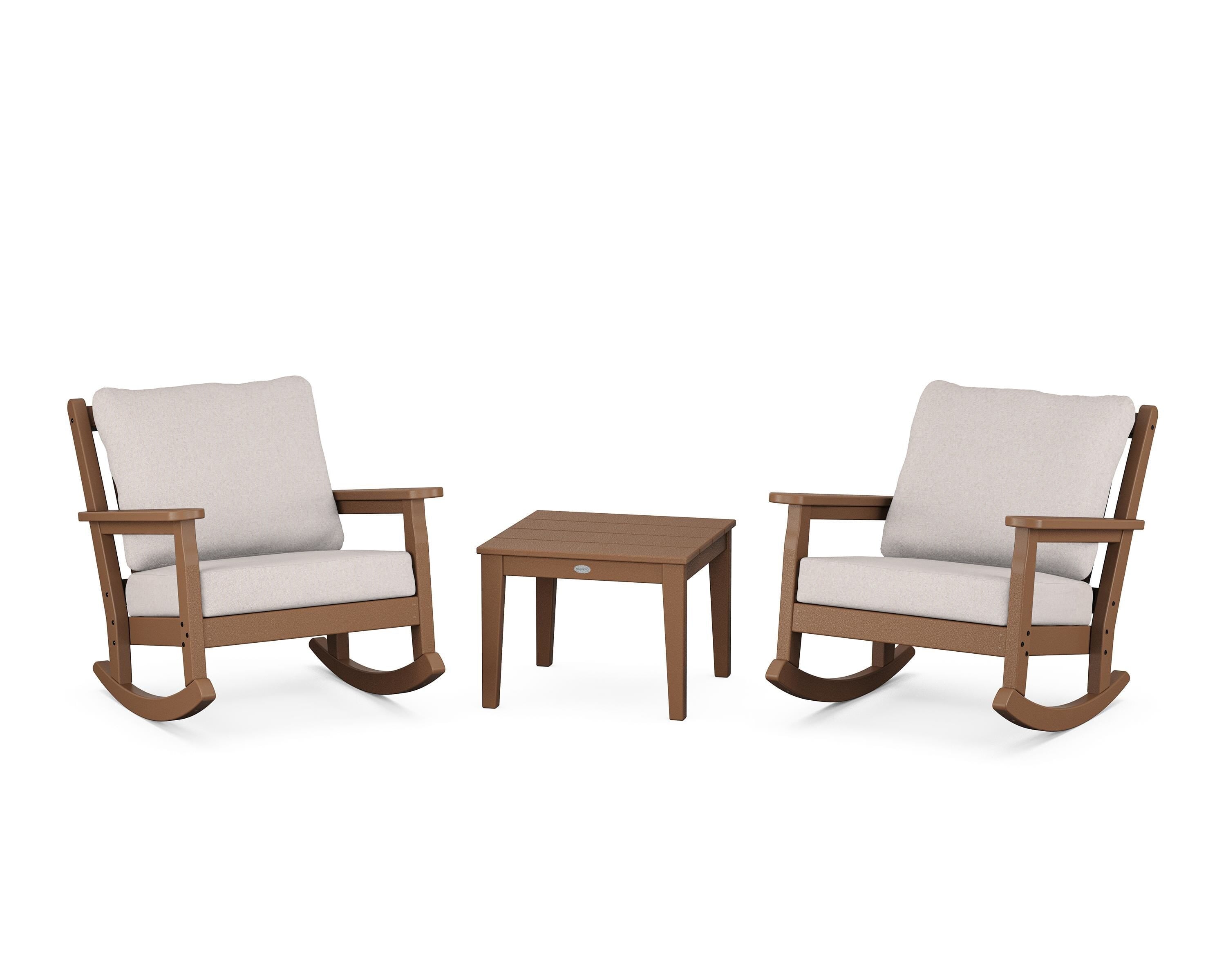 POLYWOOD Chippendale 3-Piece Deep Seating Rocker Set in Teak / Dune Burlap