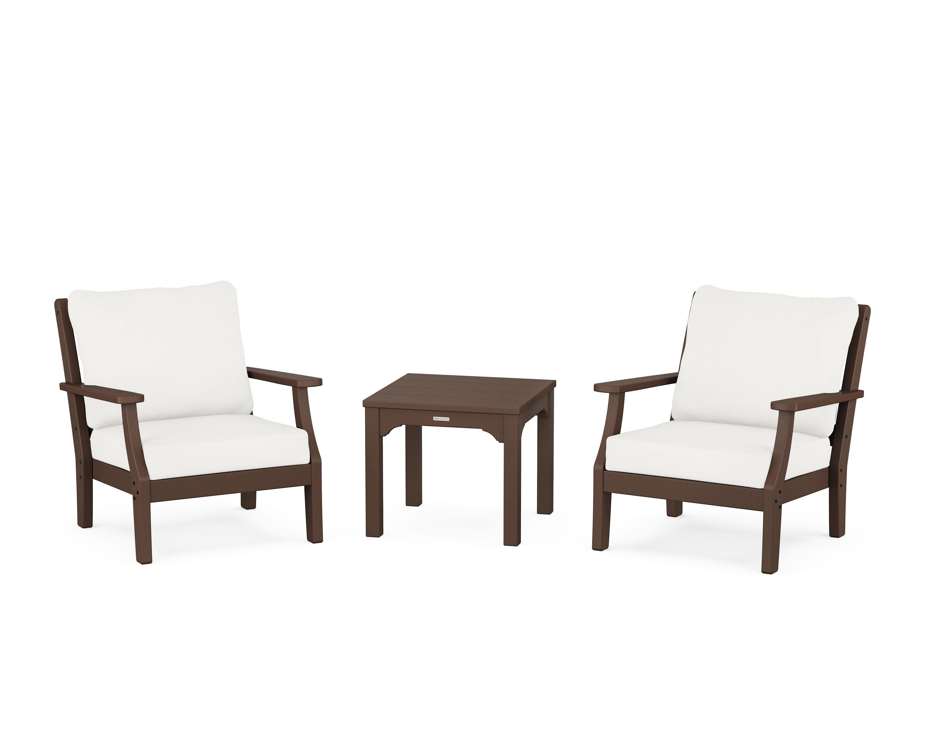 Martha Stewart by POLYWOOD Chinoiserie 3-Piece Deep Seating Set in Mahogany / Natural Linen