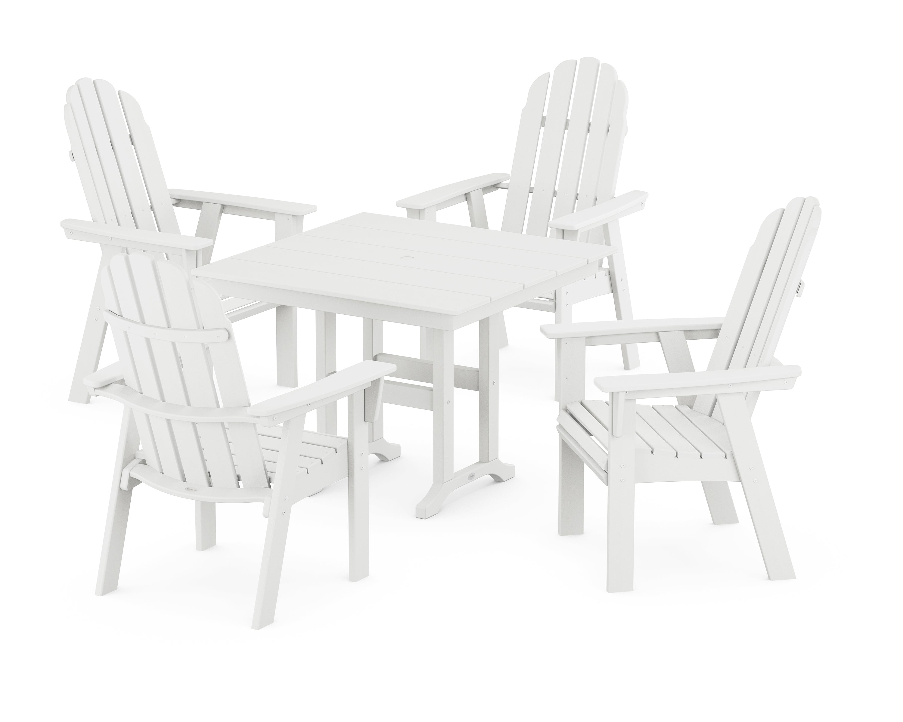 POLYWOOD® Vineyard Curveback Adirondack 5-Piece Farmhouse Dining Set in Vintage White