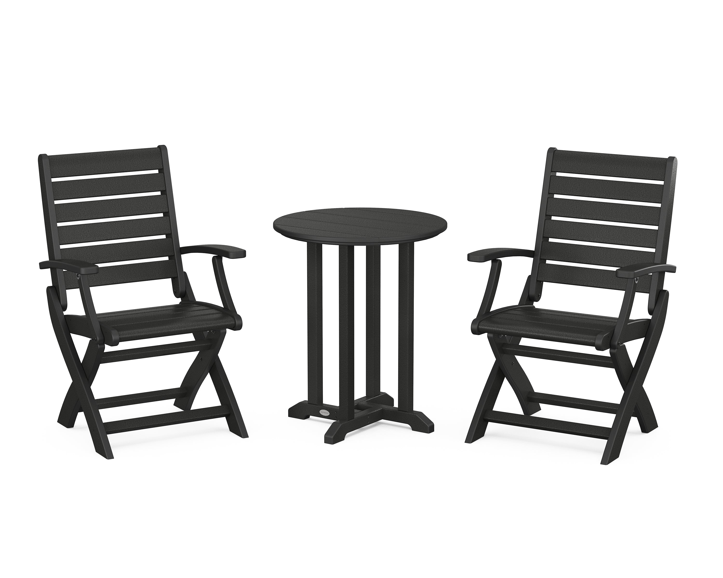 POLYWOOD Signature Folding Chair 3-Piece Round Farmhouse Bistro Dining Set in Black