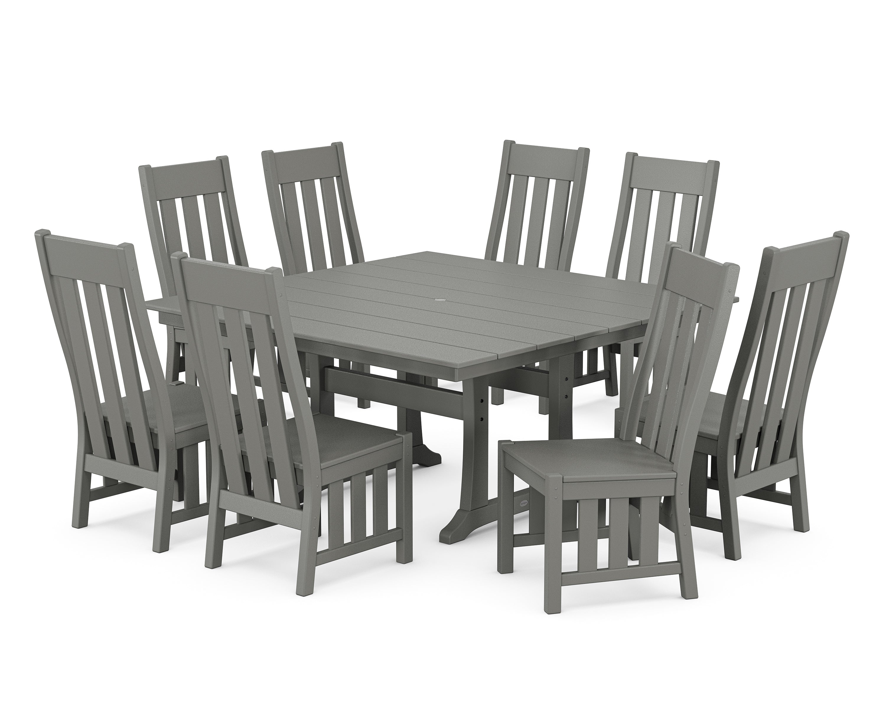 Martha Stewart by POLYWOOD® Acadia Side Chair 9-Piece Square Farmhouse Dining Set with Trestle Legs in Slate Grey