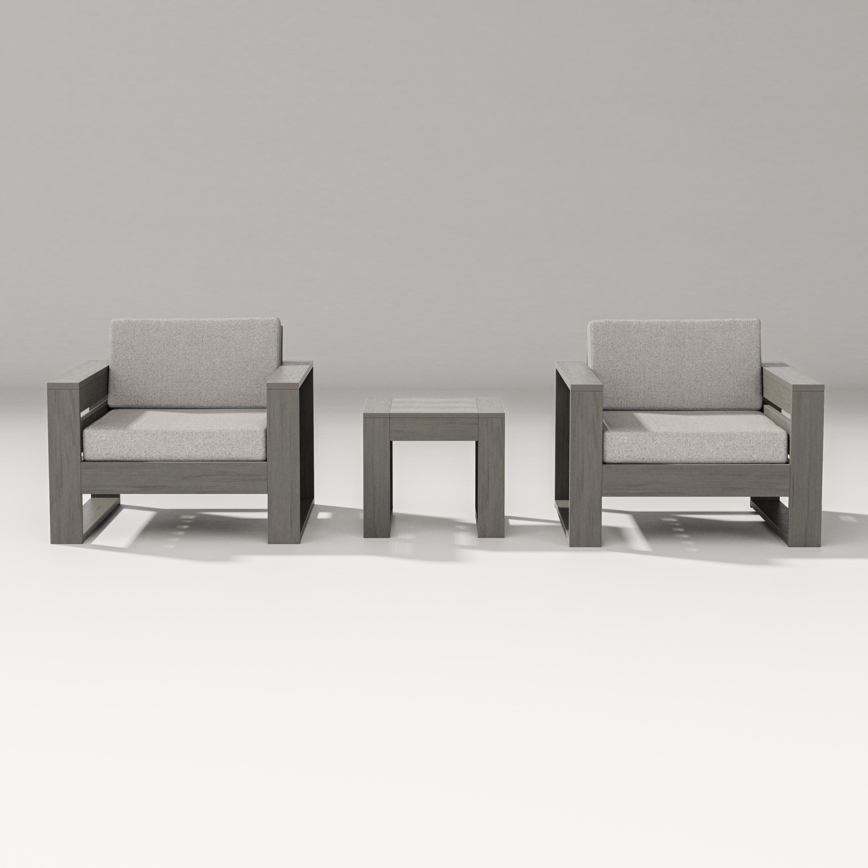 PW Designer Series Latitude 3-Piece Lounge Chair Set in Driftwood / Weathered Tweed