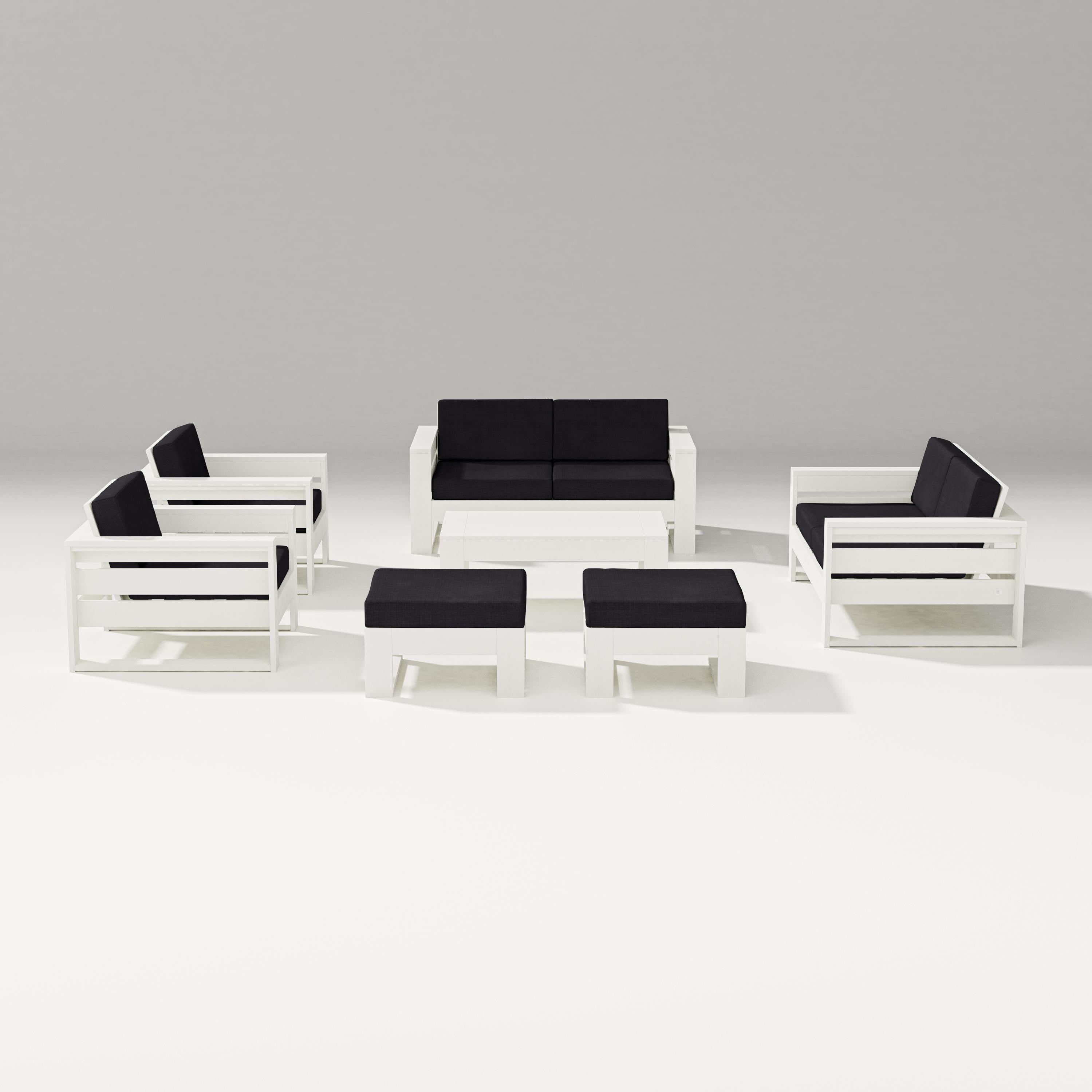 PW Designer Series Latitude 7-Piece Lounge Loveseat Set in Vintage White / Midnight Linen