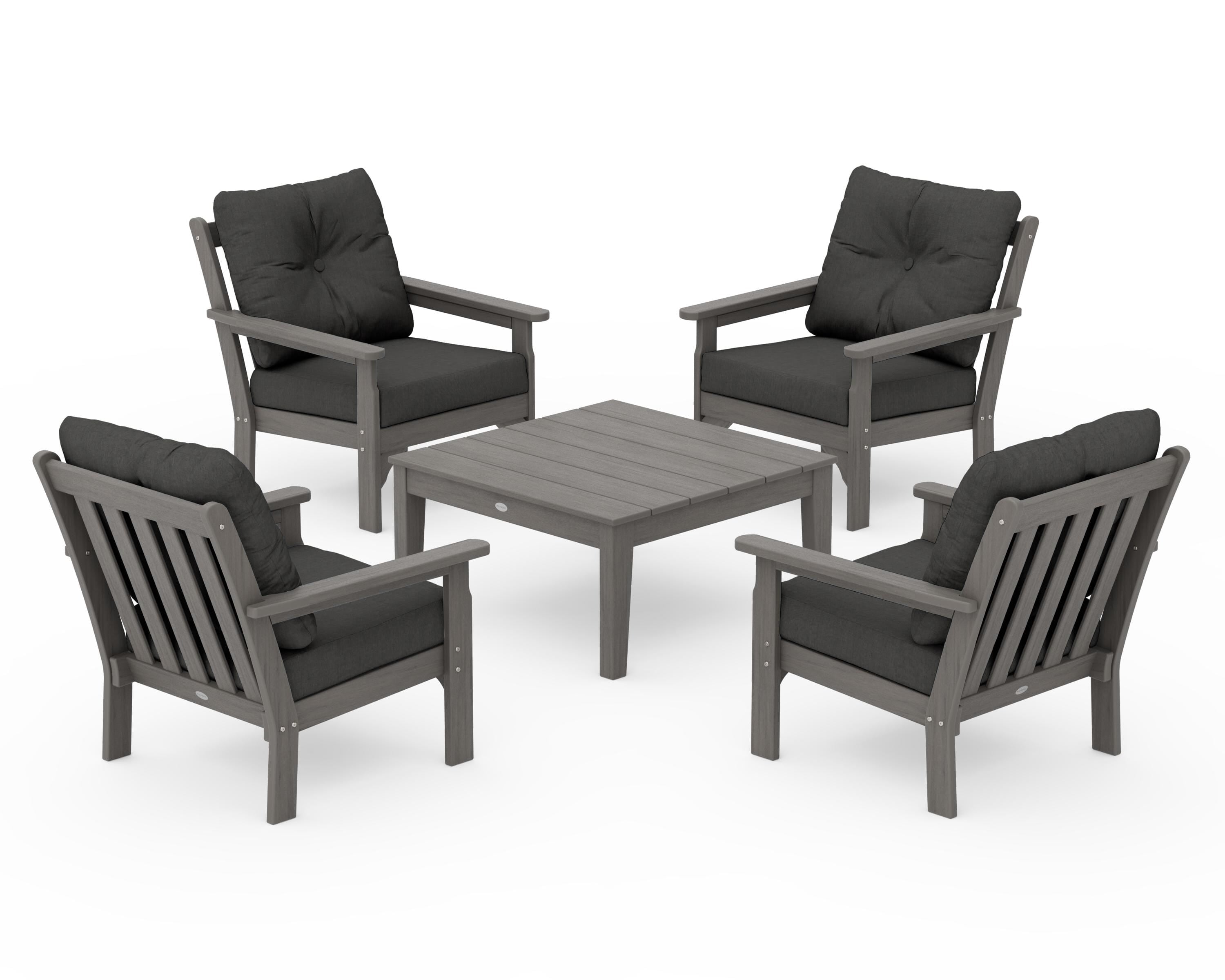 POLYWOOD Vineyard 5-Piece Deep Seating Conversation Set in Driftwood / Spectrum Carbon