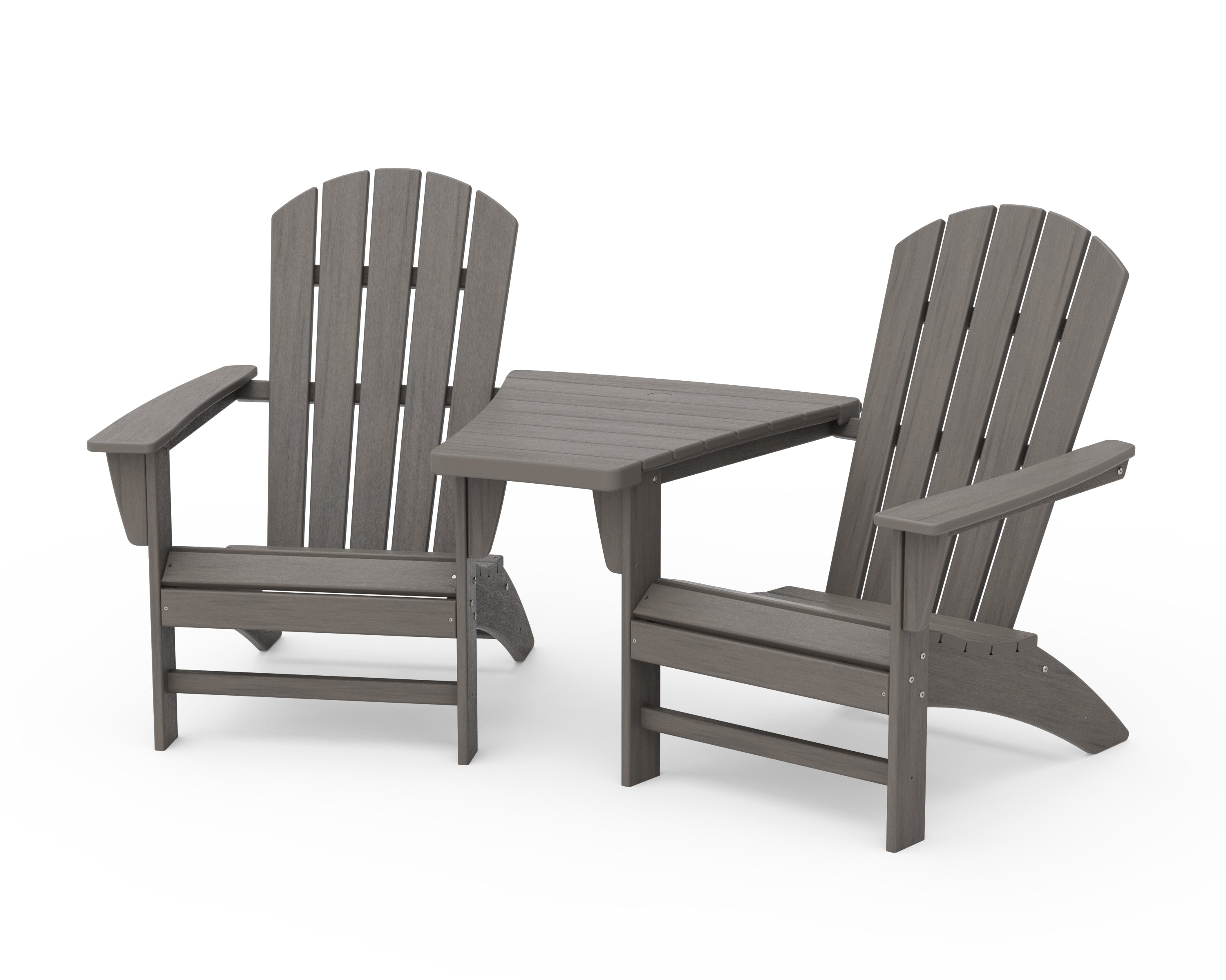 POLYWOOD Nautical 3-Piece Adirondack Set with Angled Connecting Table in Driftwood