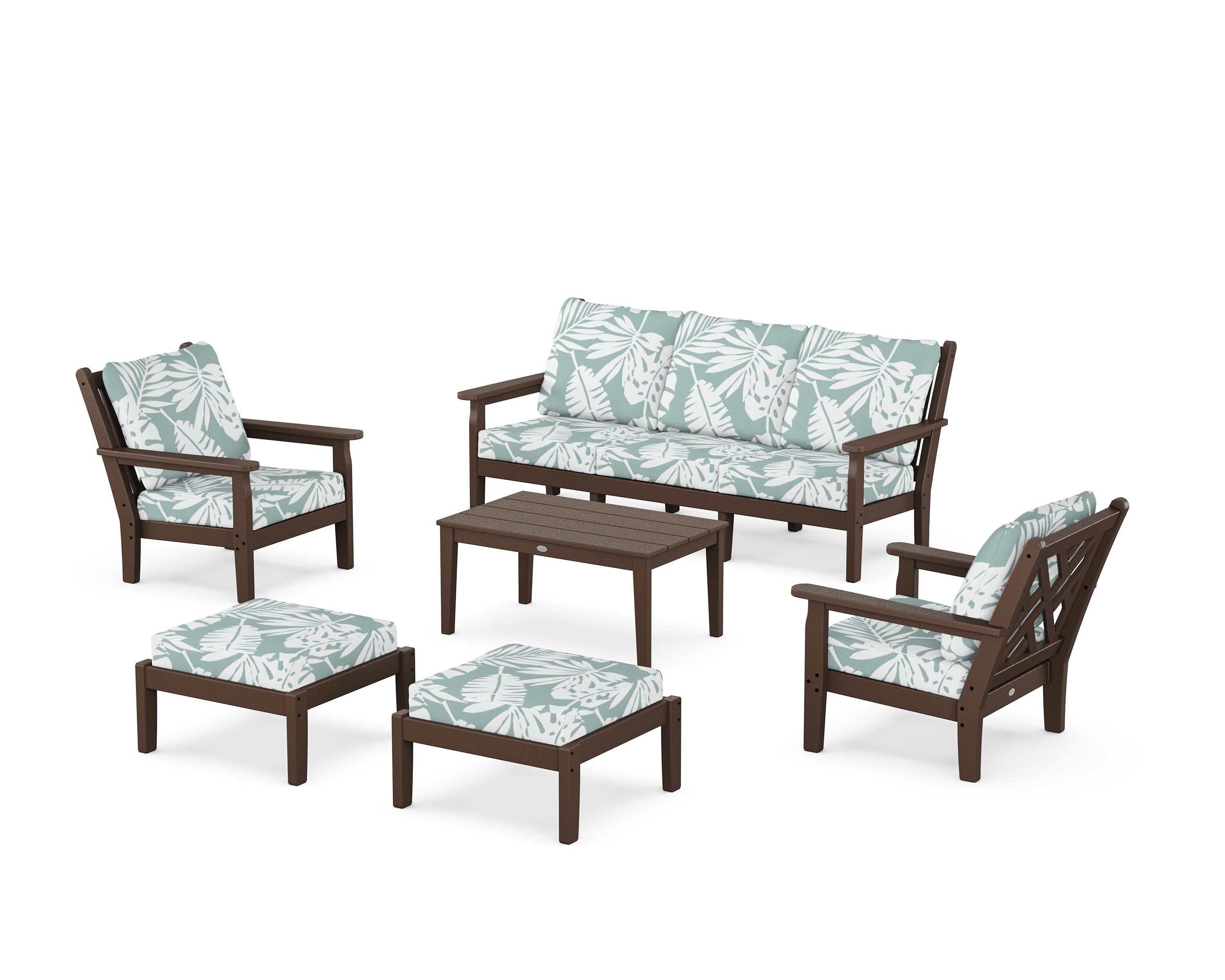POLYWOOD Chippendale 6-Piece Lounge Sofa Set in Mahogany / Leaf Glacier Spa