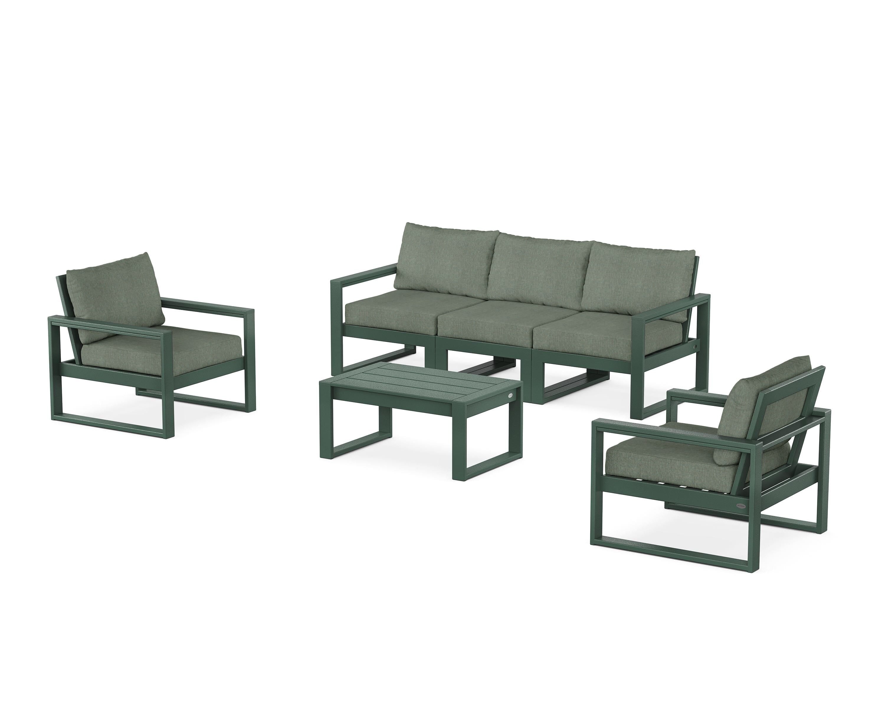 POLYWOOD EDGE Sectional 4-Piece Deep Seating Set with Sofa in Green / Cast Sage
