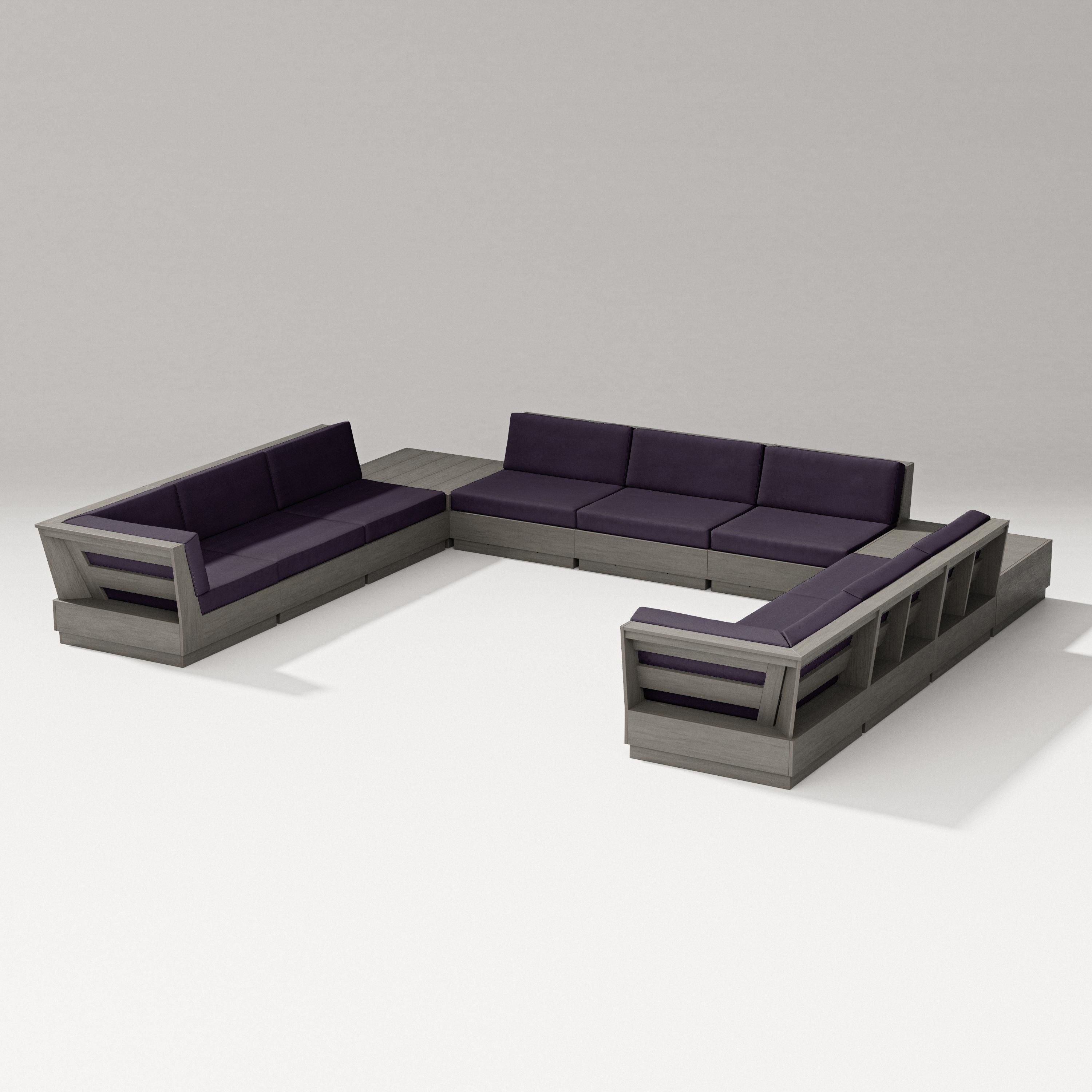 PW Designer Series Elevate 11-Piece U-Shaped Sofa Sectional in Driftwood / Navy Linen