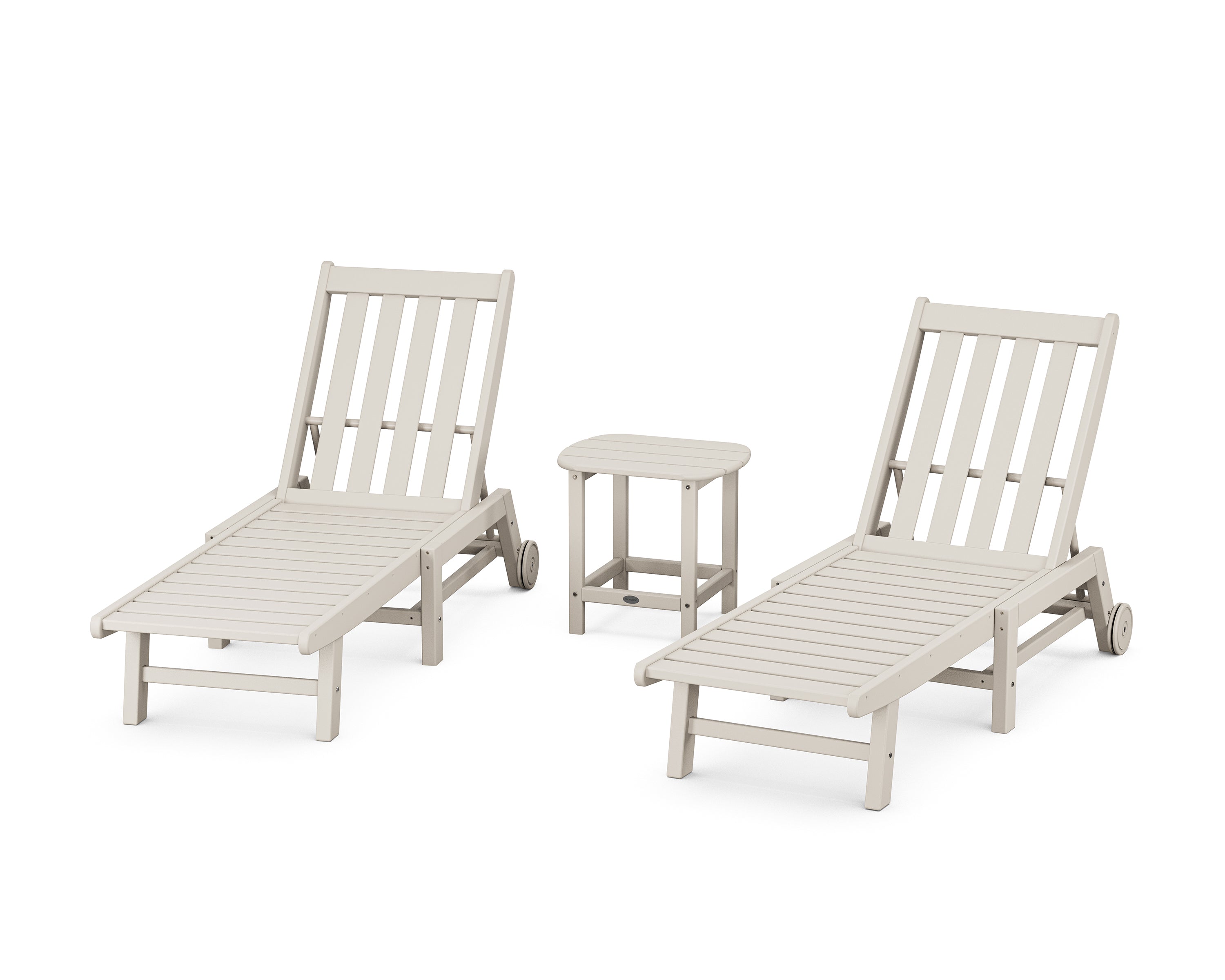 POLYWOOD Vineyard 3-Piece Chaise with Wheels Set in Sand