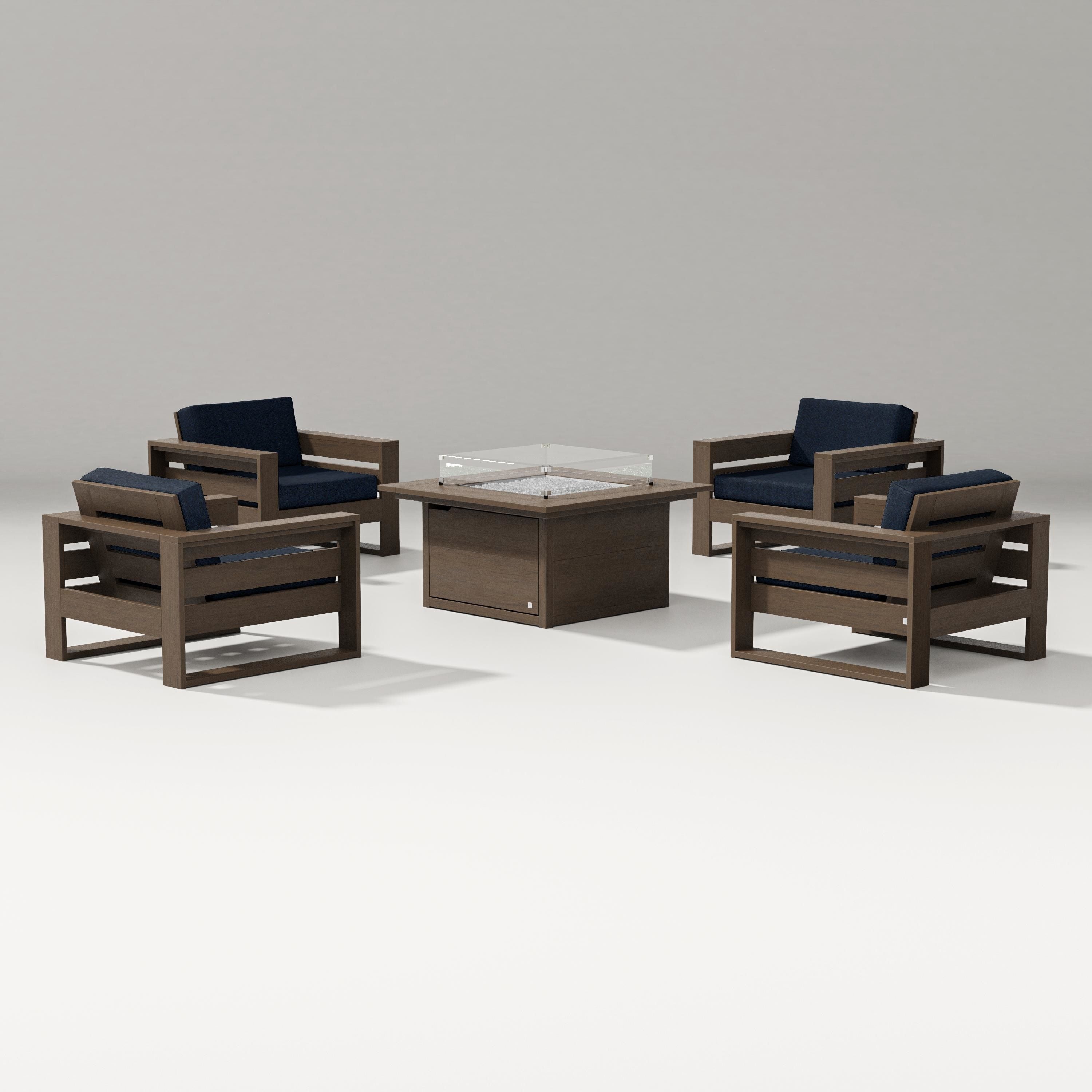 PW Designer Series Latitude 5-Piece Lounge Fire Table Set in Kona / Marine Indigo