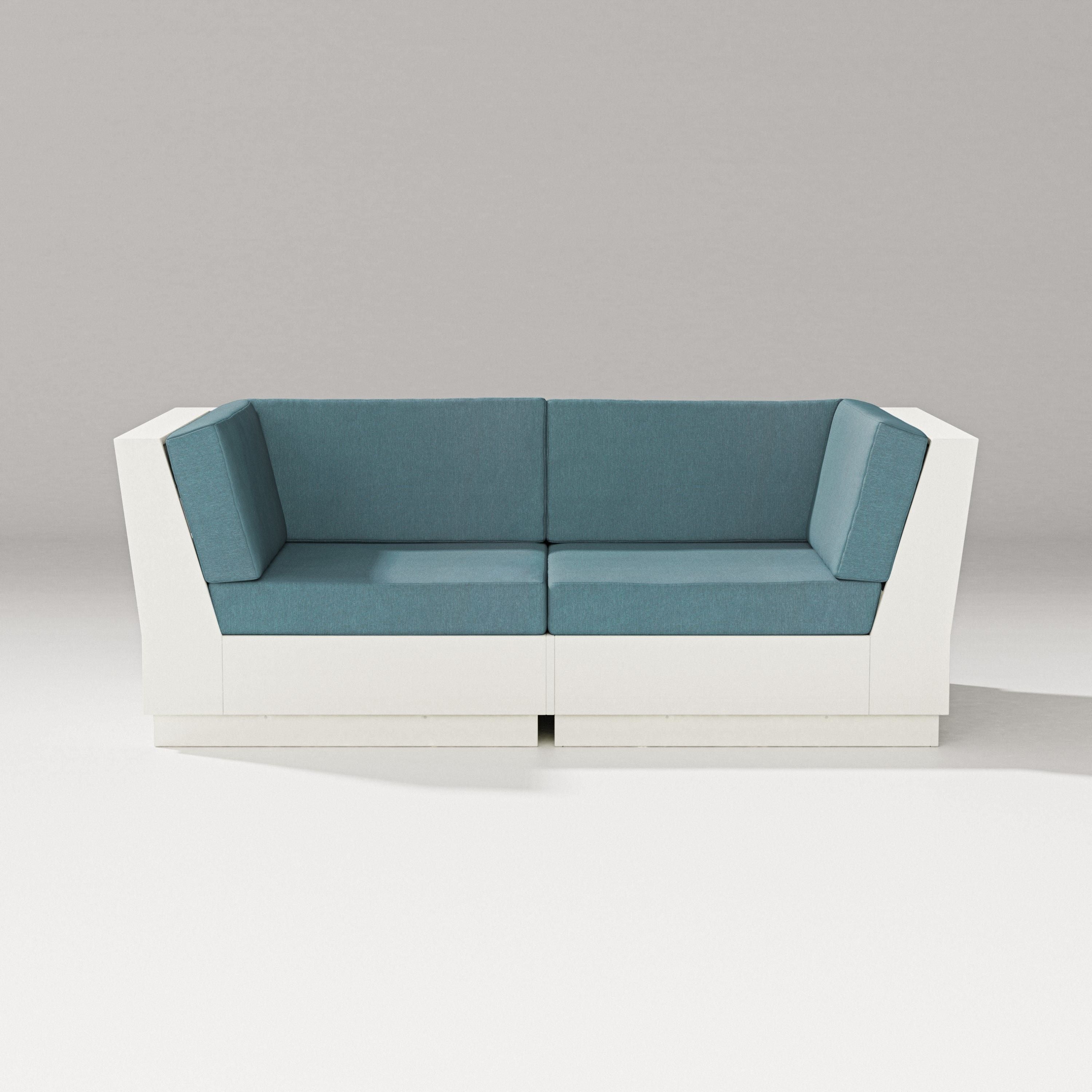 PW Designer Series Elevate Loveseat Sectional in Vintage White / Ocean Teal
