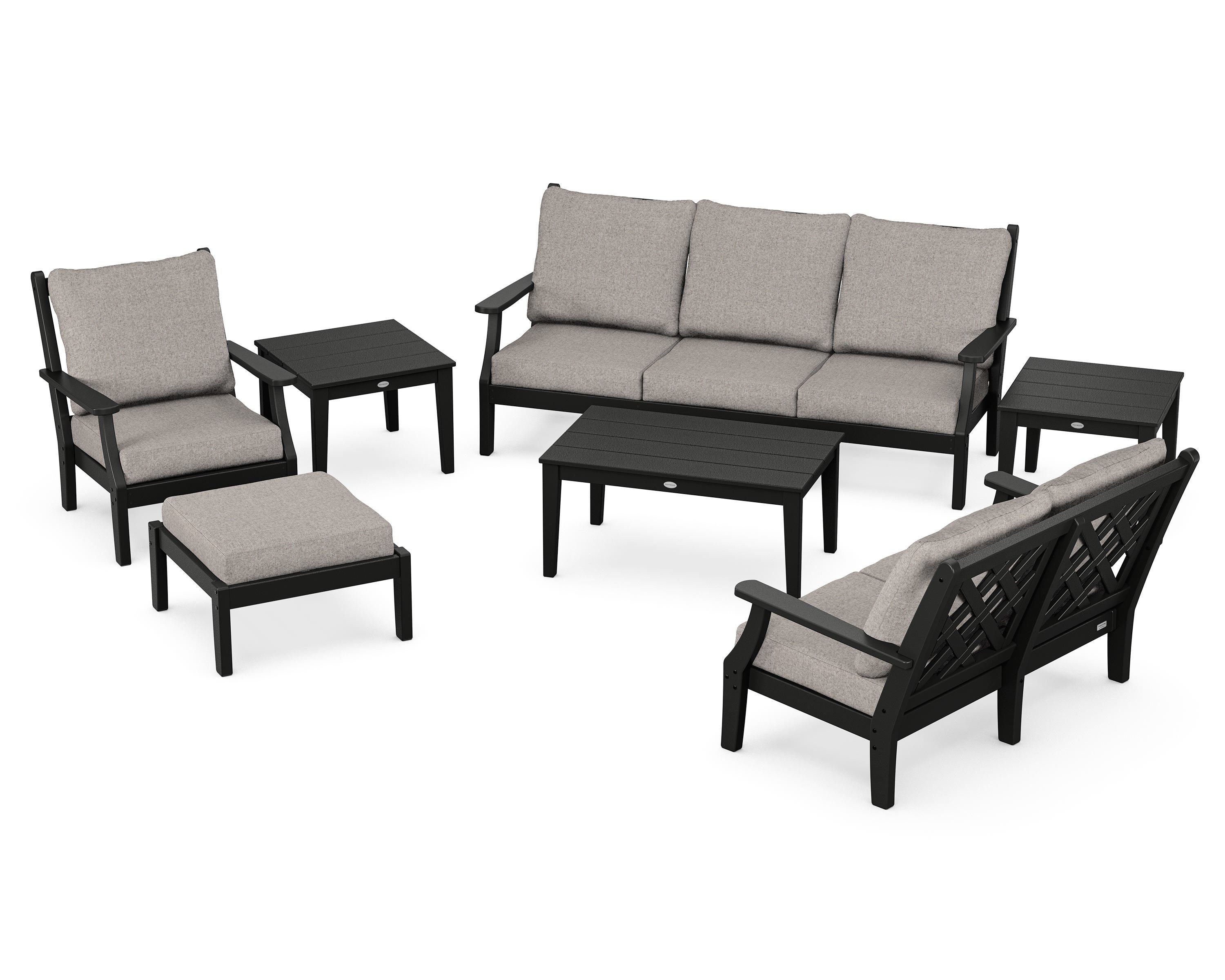 Country Living Wovendale 7-Piece Deep Seating Set in Black / Weathered Tweed