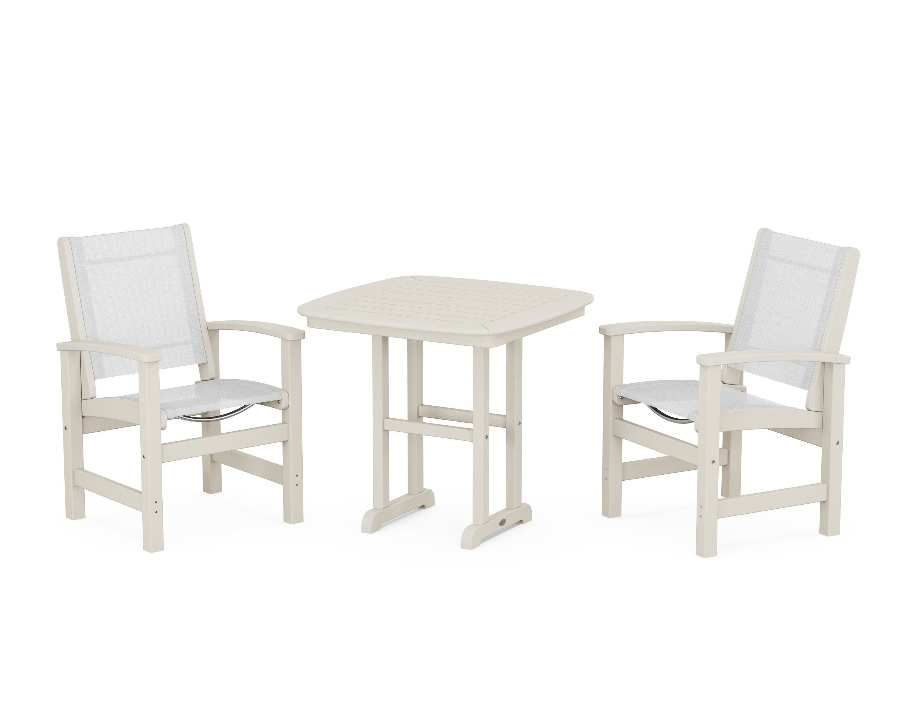 POLYWOOD Coastal 3-Piece Dining Set in Sand / White Sling