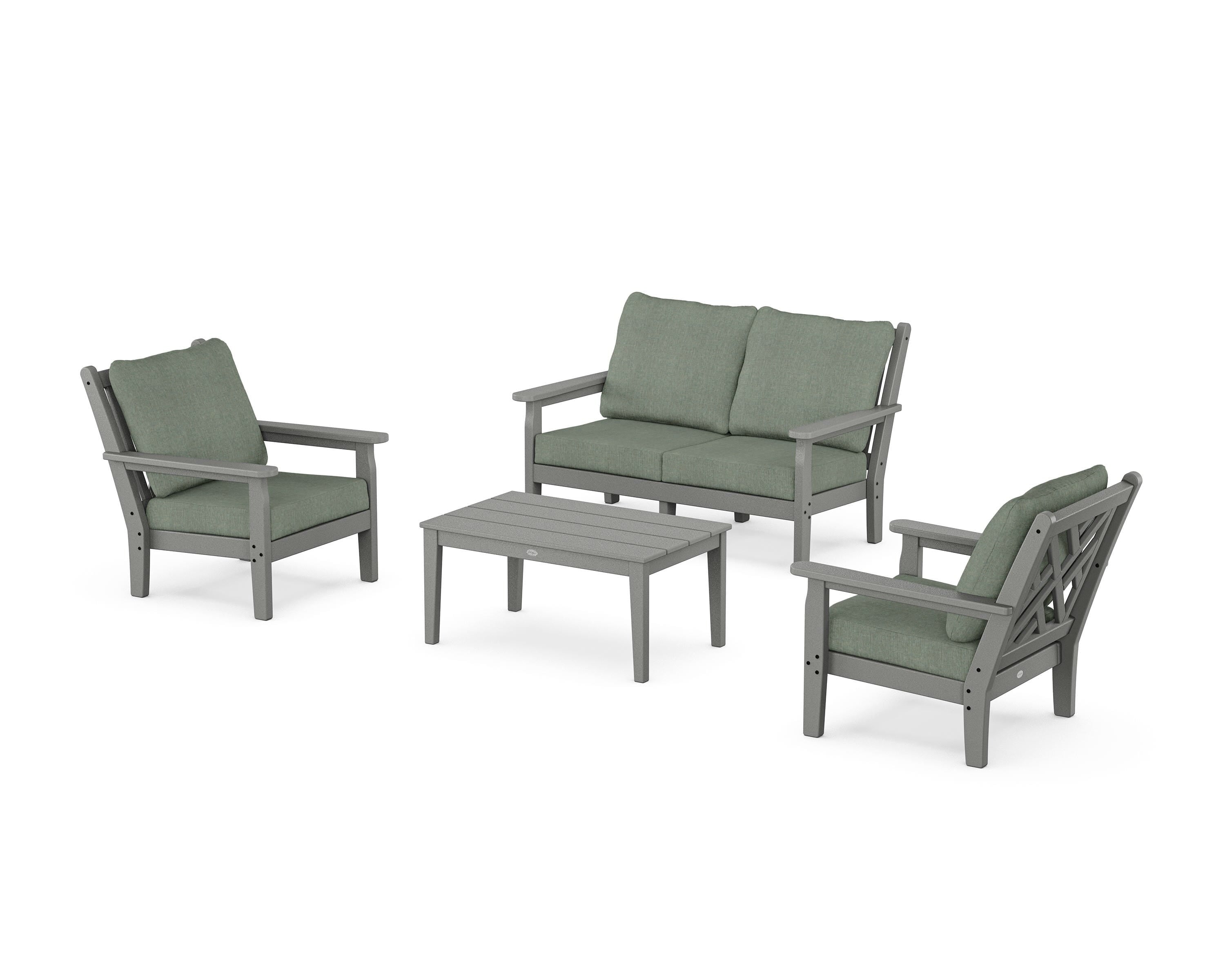 POLYWOOD Chippendale 4-Piece Deep Seating Set with Loveseat in Slate Grey / Cast Sage