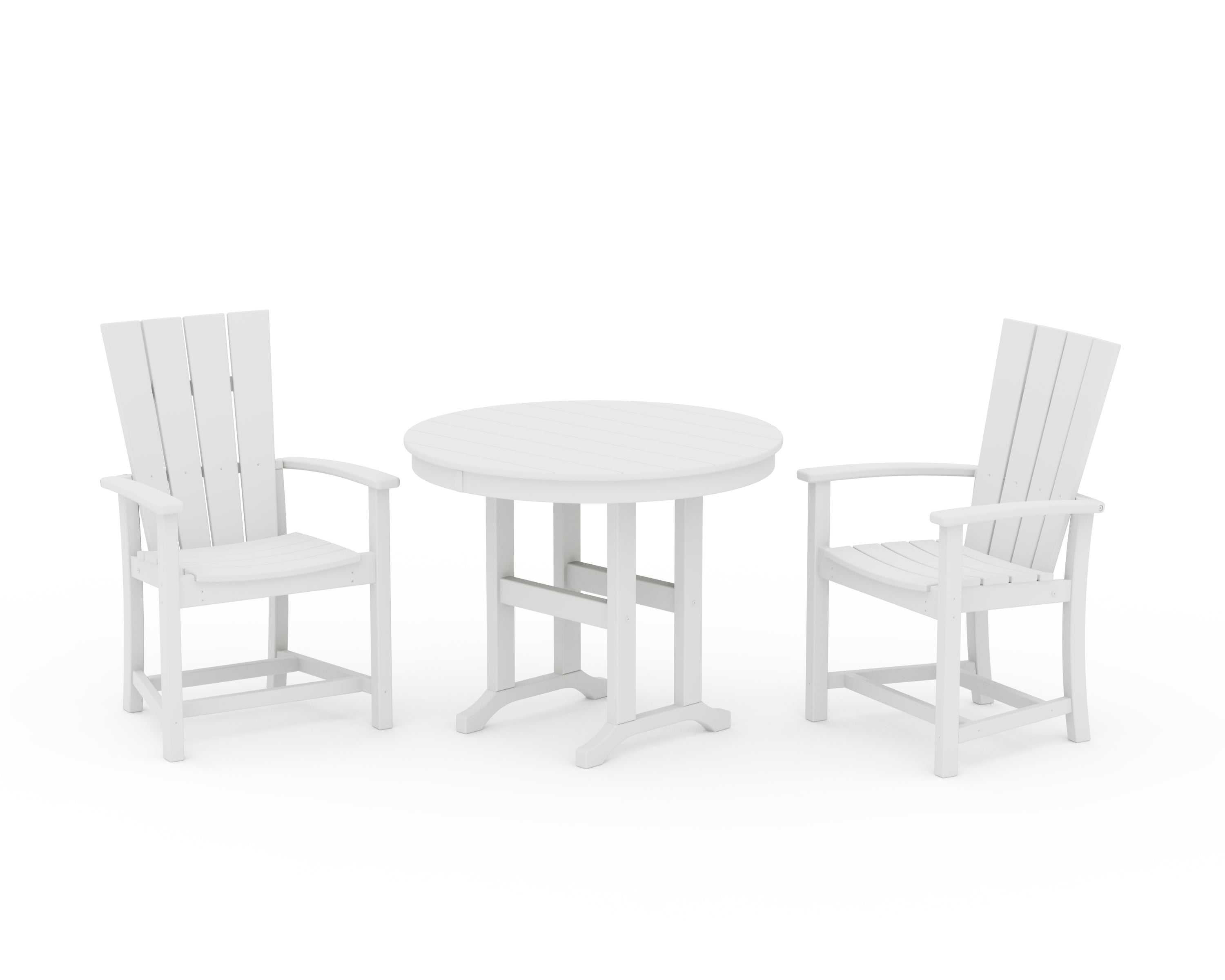 POLYWOOD Quattro 3-Piece Round Farmhouse Dining Set in White
