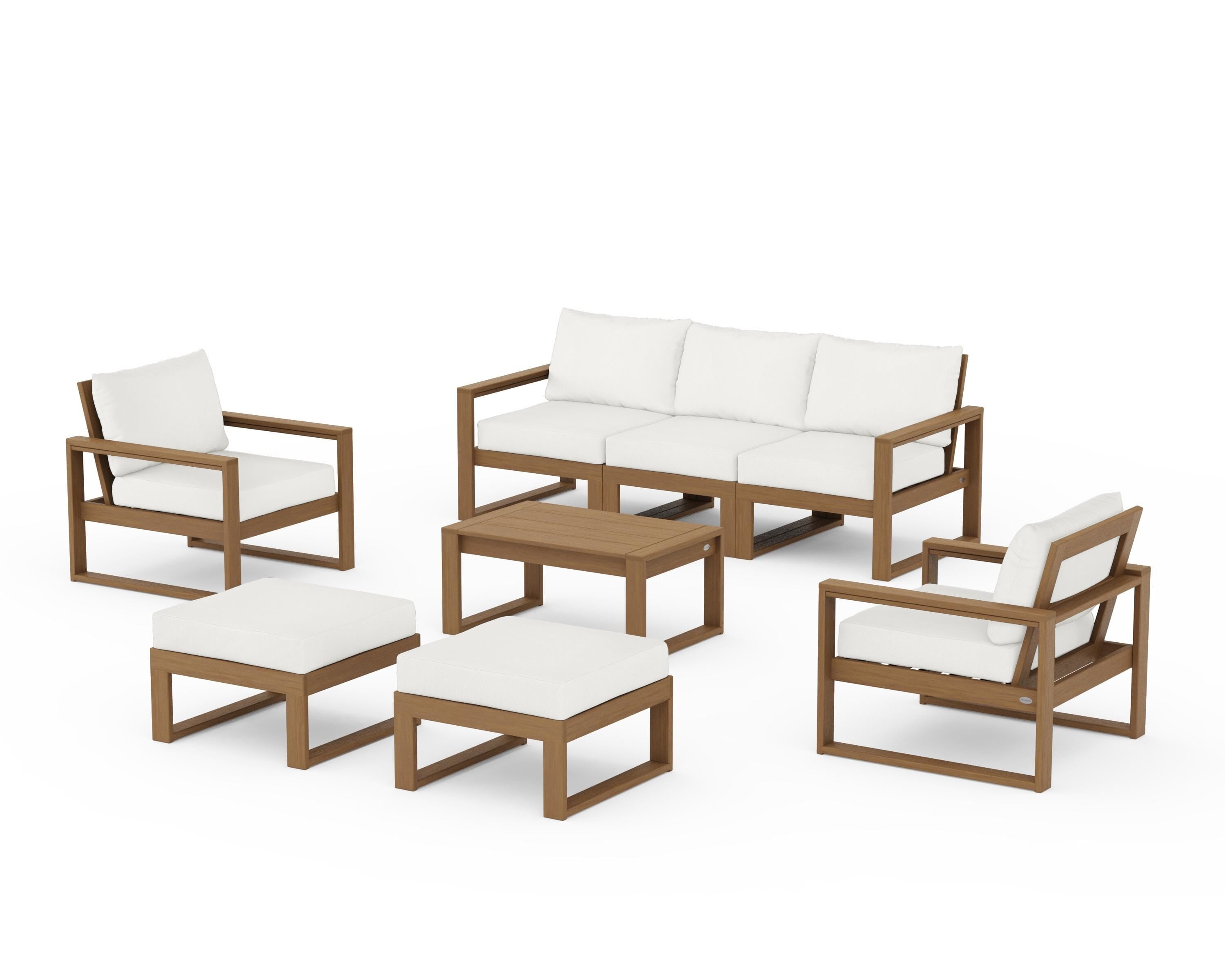 POLYWOOD EDGE Sectional 8-Piece Lounge Sofa Set in Natural / Natural Linen