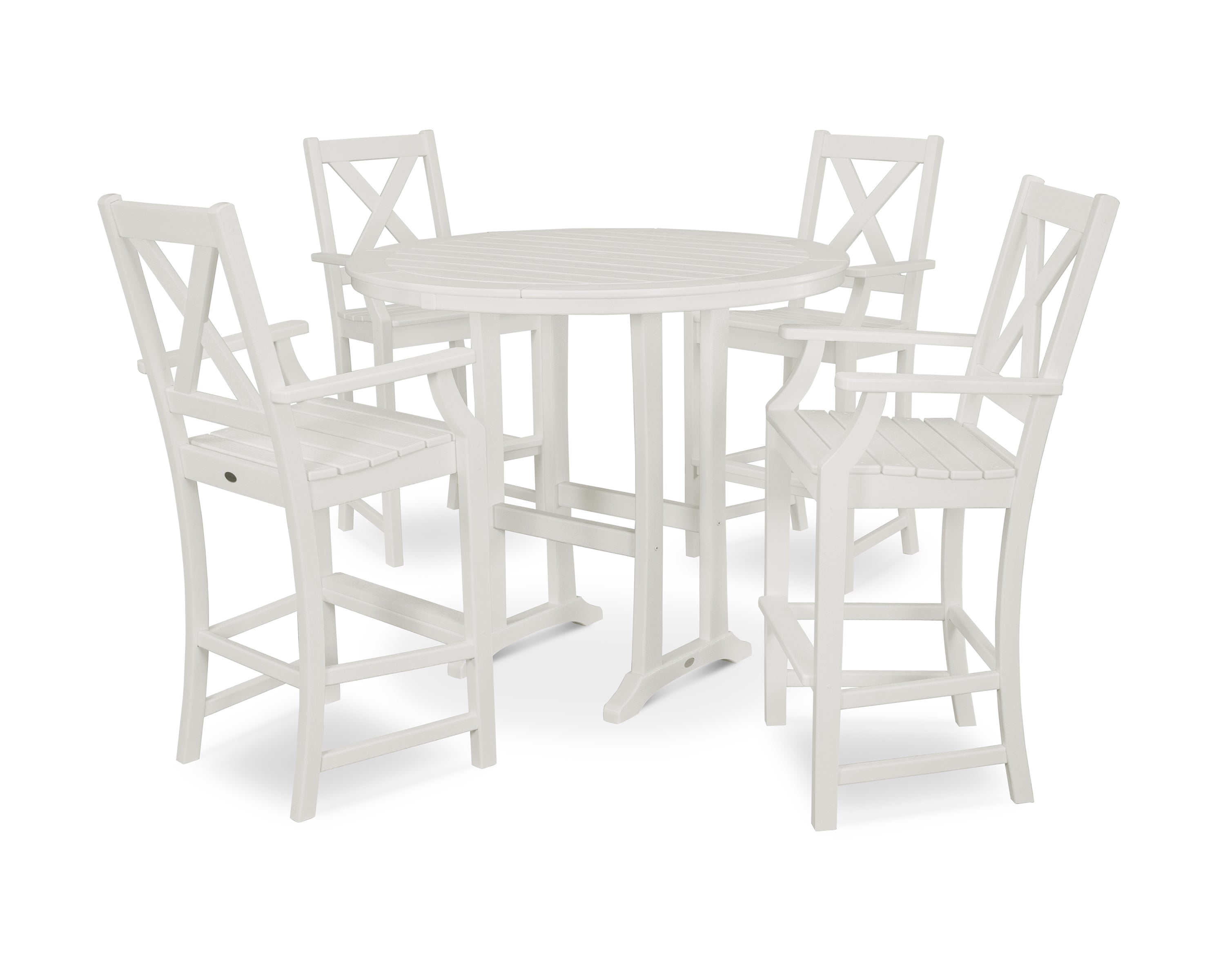 POLYWOOD® Braxton 5-Piece Nautical Trestle Arm Chair Bar Set in White