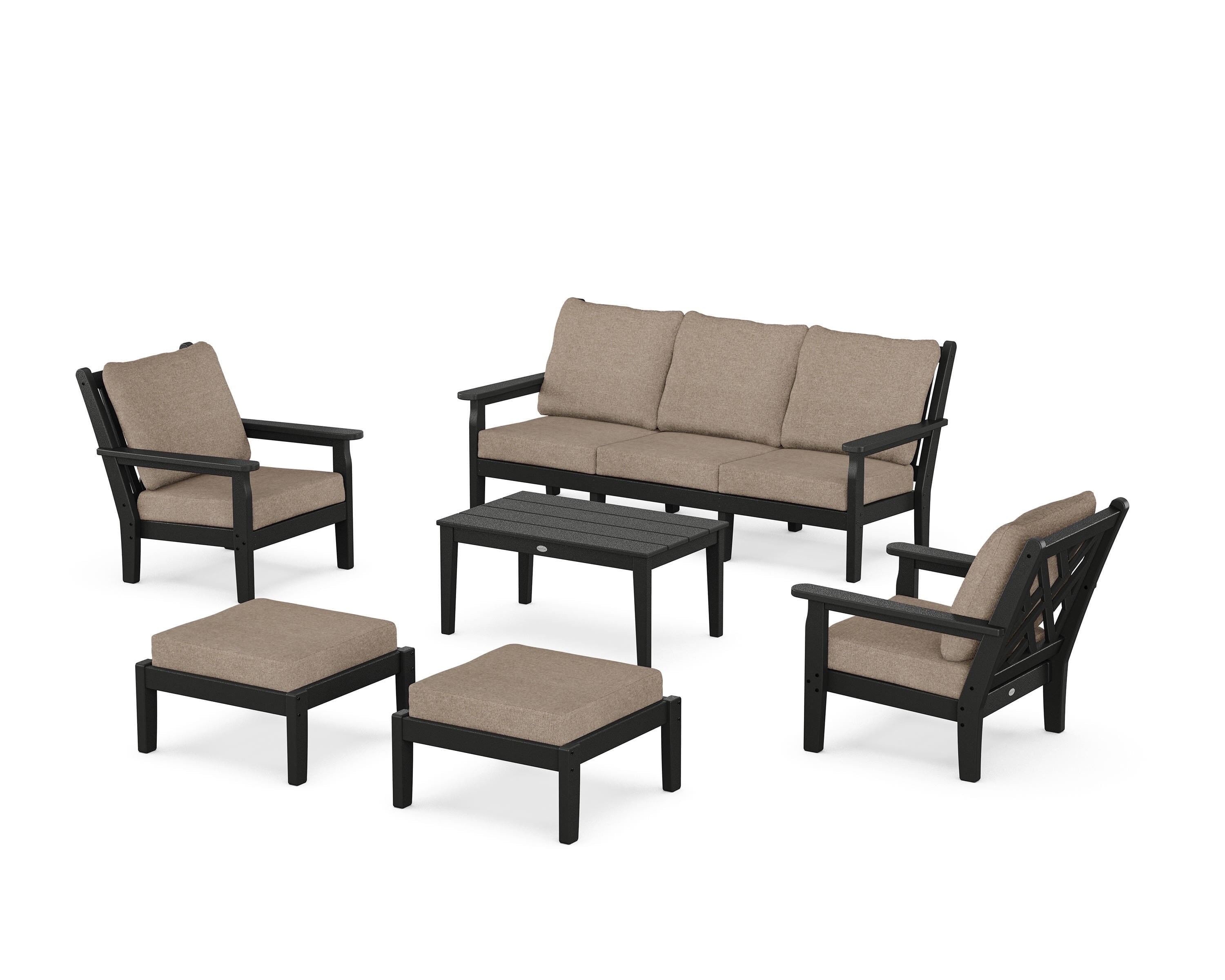 POLYWOOD Chippendale 6-Piece Lounge Sofa Set in Black / Spiced Burlap
