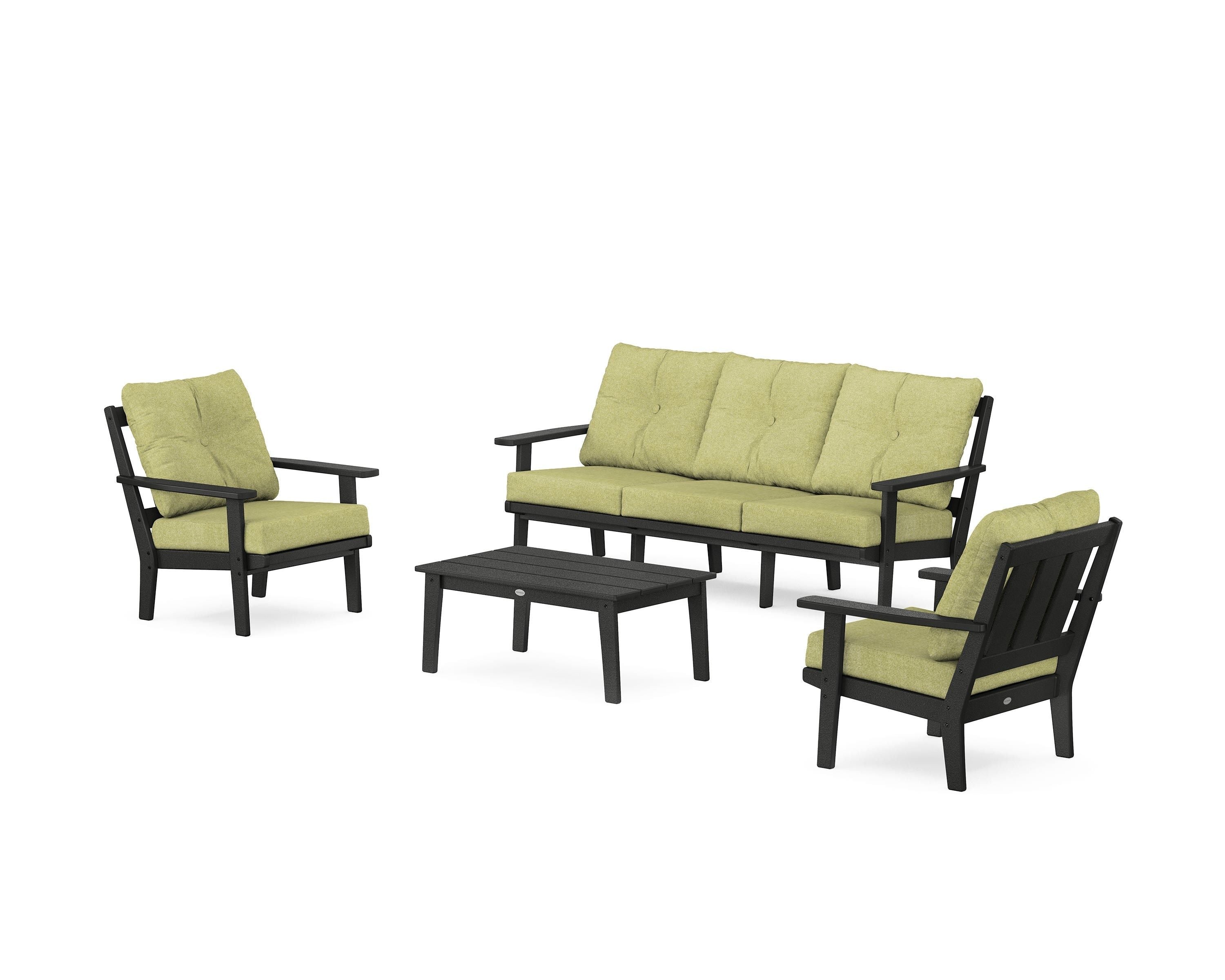 POLYWOOD Oxford 4-Piece Deep Seating Set with Sofa in Black / Chartreuse Boucle