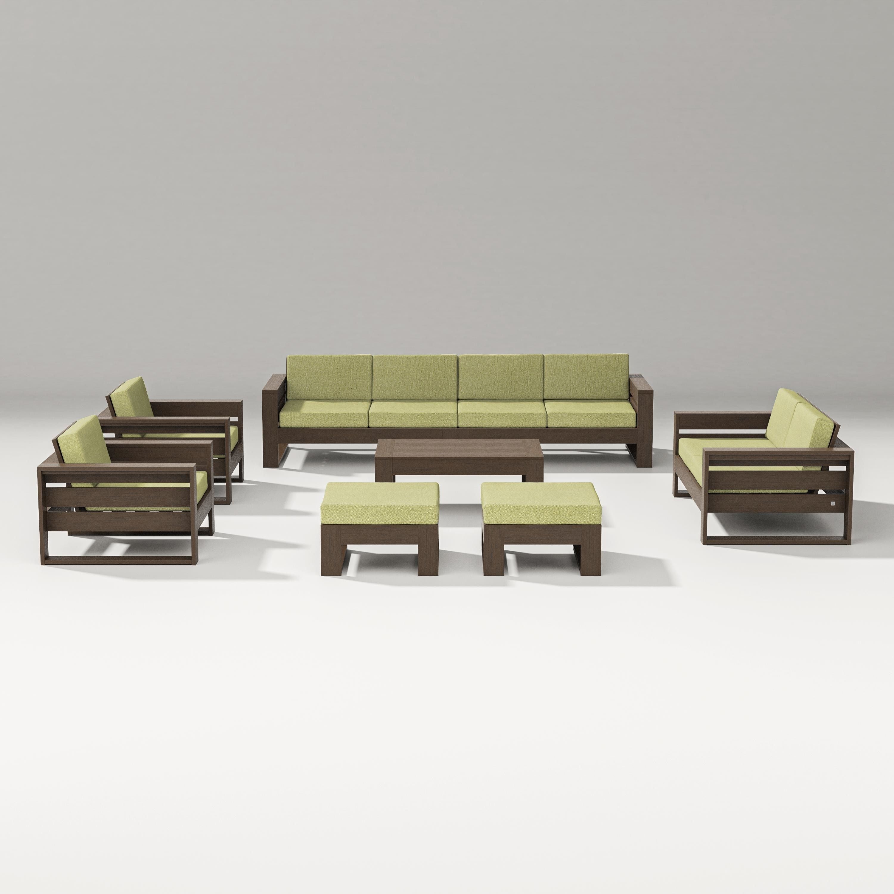 PW Designer Series Latitude 8-Piece Lounge Sofa Set in Kona / Chartreuse Boucle