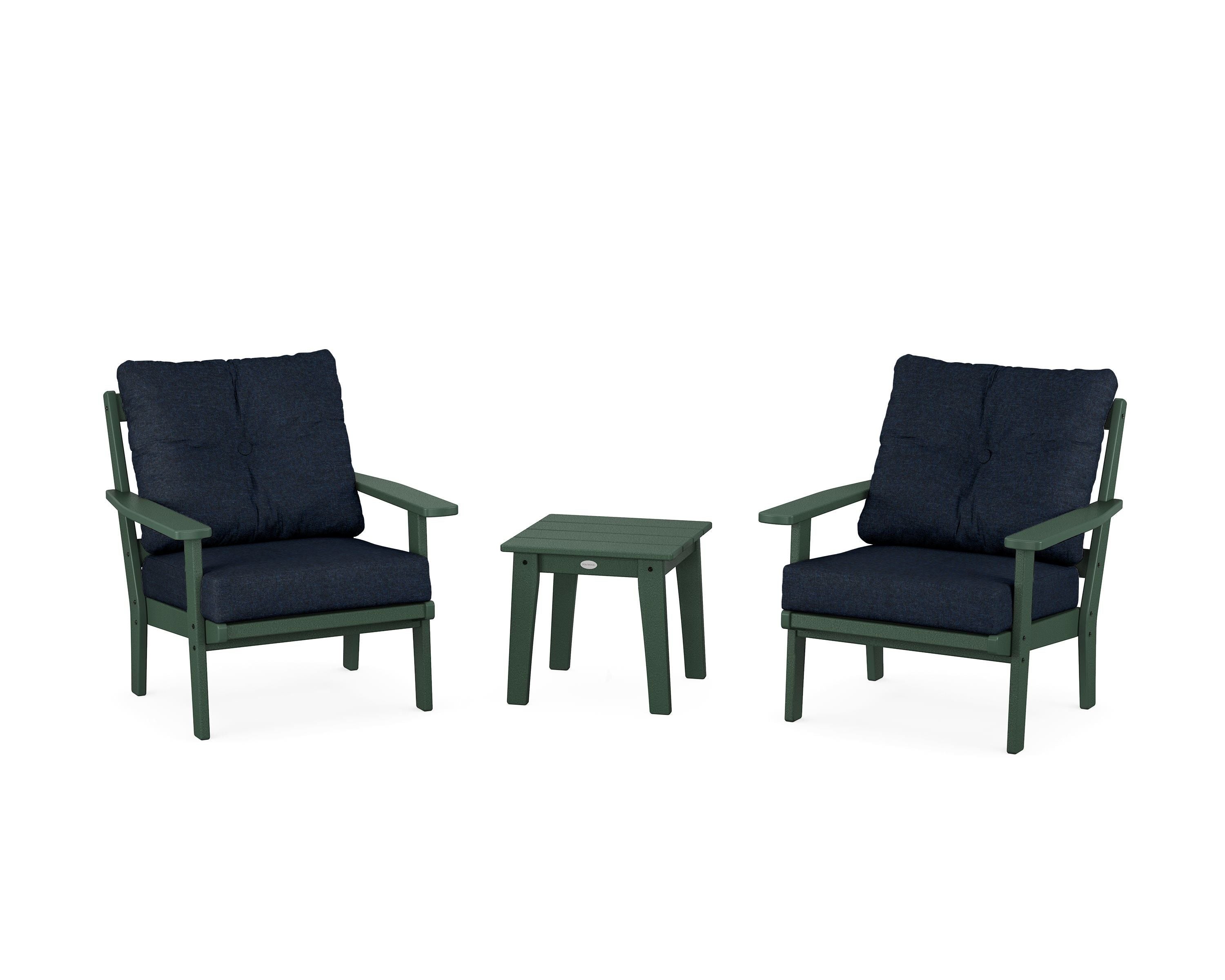POLYWOOD Oxford 3-Piece Deep Seating Set in Green / Marine Indigo