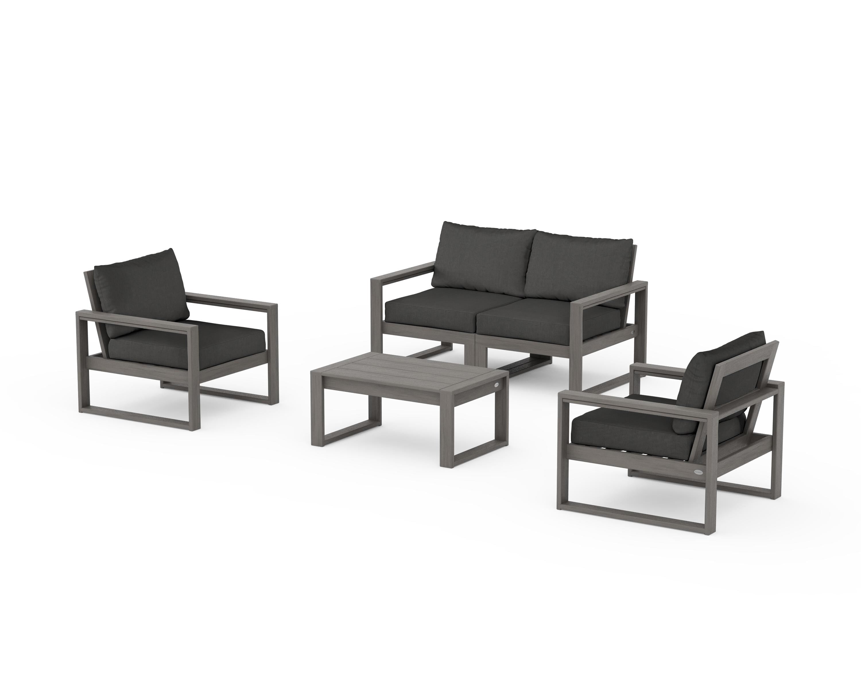 POLYWOOD EDGE Sectional 4-Piece Deep Seating Set with Loveseat in Driftwood / Spectrum Carbon