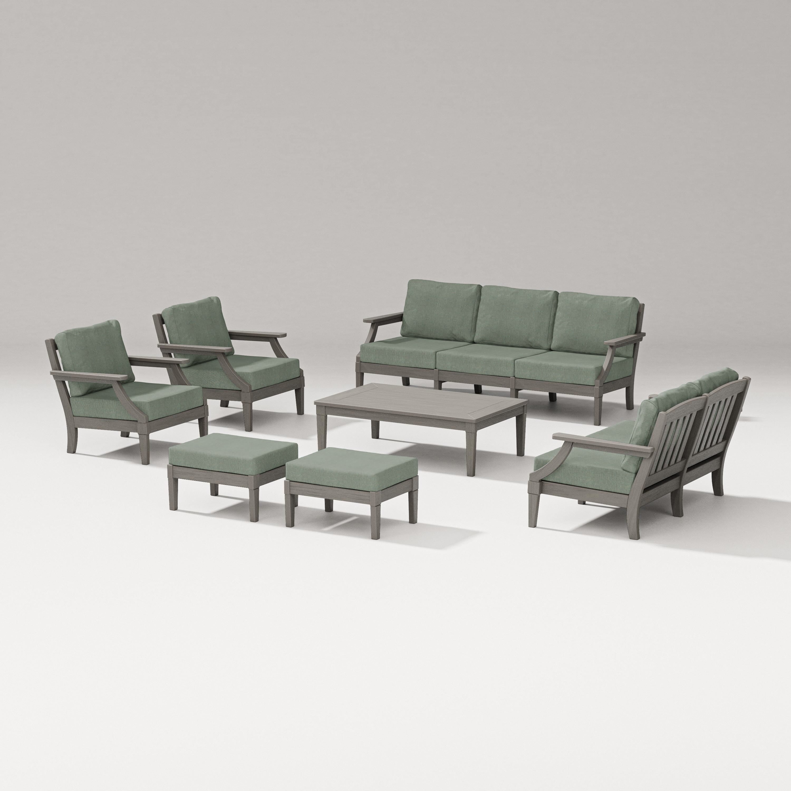 PW Designer Series Estate 7-Piece Lounge Sofa Set in Driftwood / Cast Sage