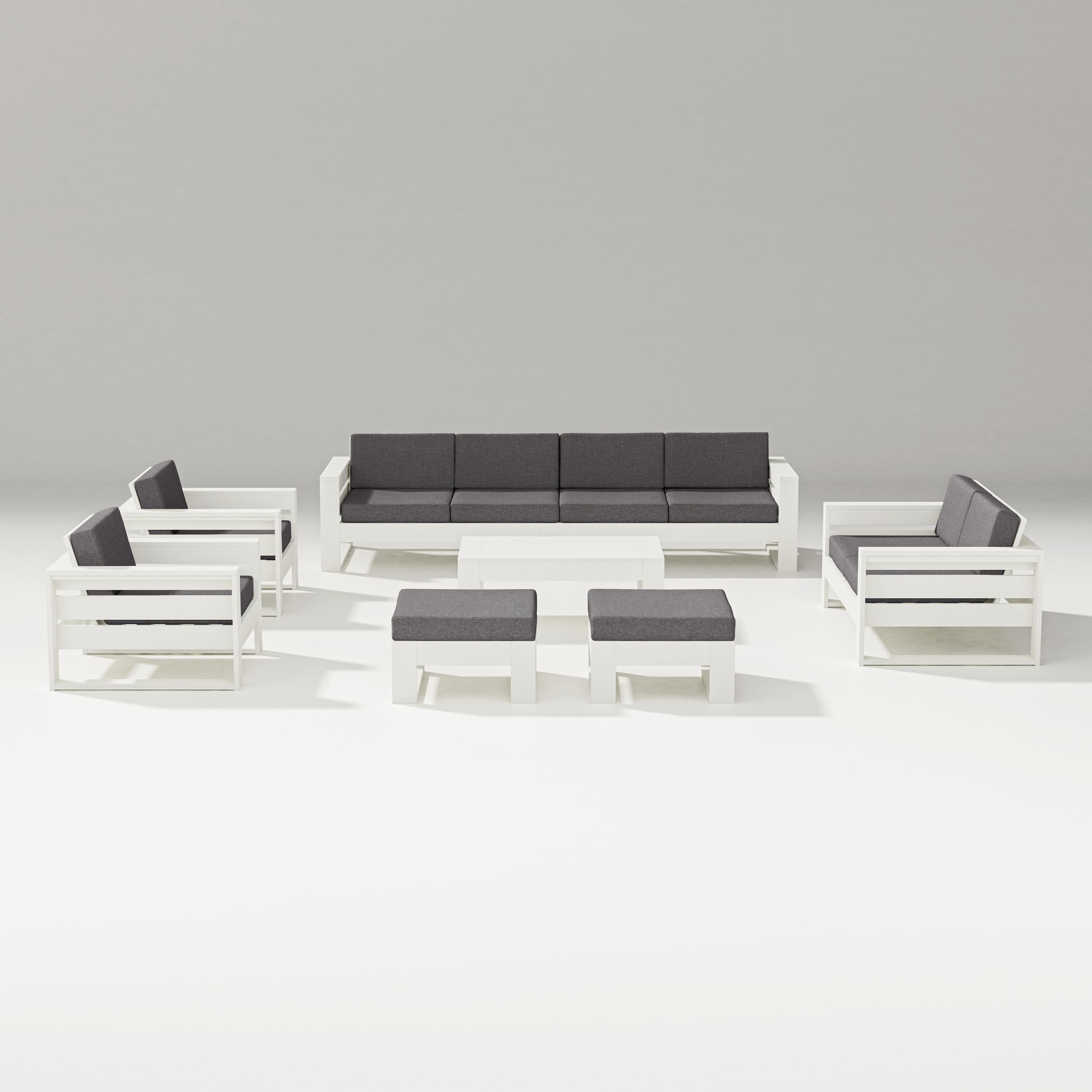 PW Designer Series Latitude 8-Piece Lounge Sofa Set in Vintage White / Ash Charcoal