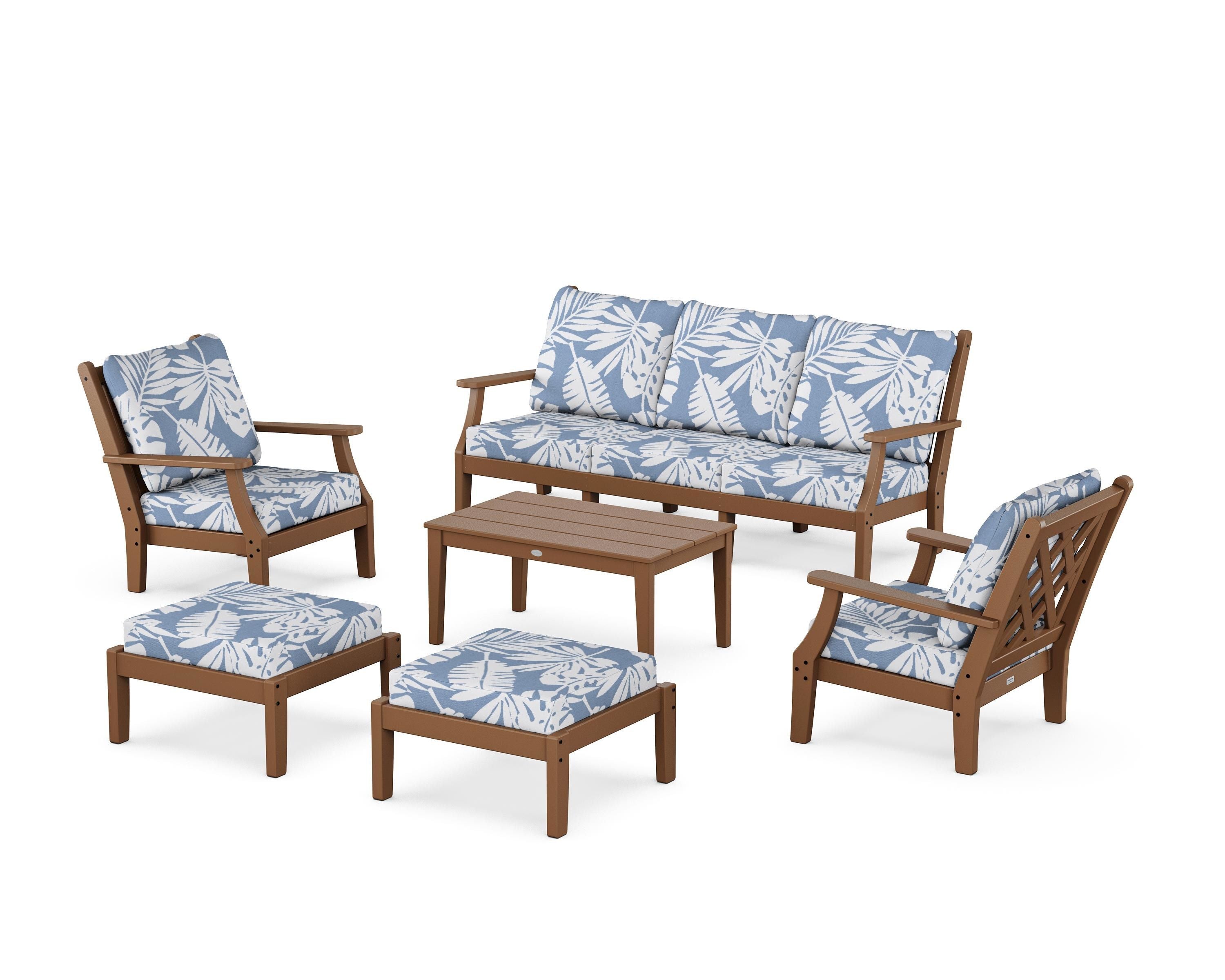 Country Living Wovendale 6-Piece Lounge Sofa Set in Teak / Leaf Sky Blue