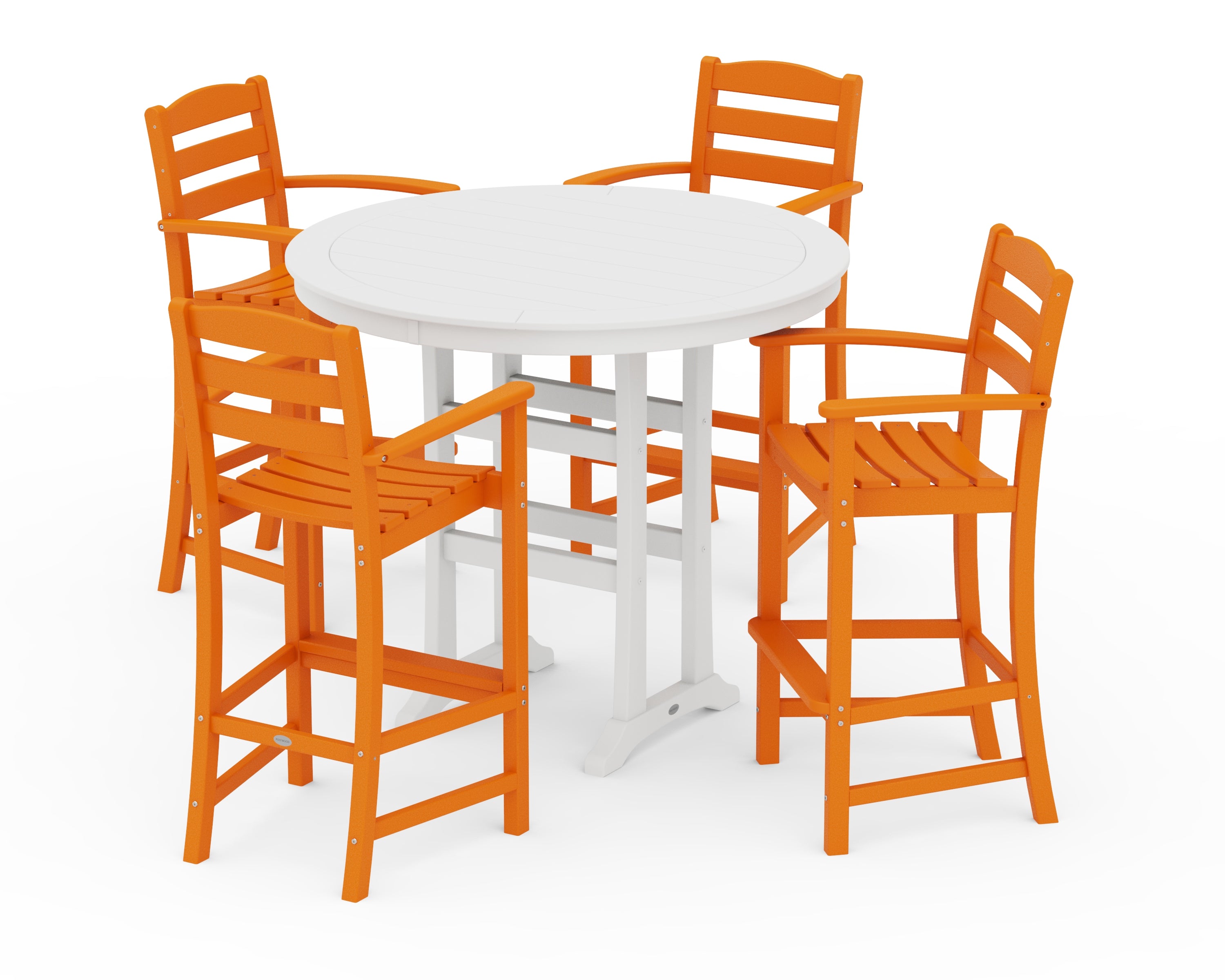 POLYWOOD La Casa Café 5-Piece Bar Dining Set in Tangerine / White