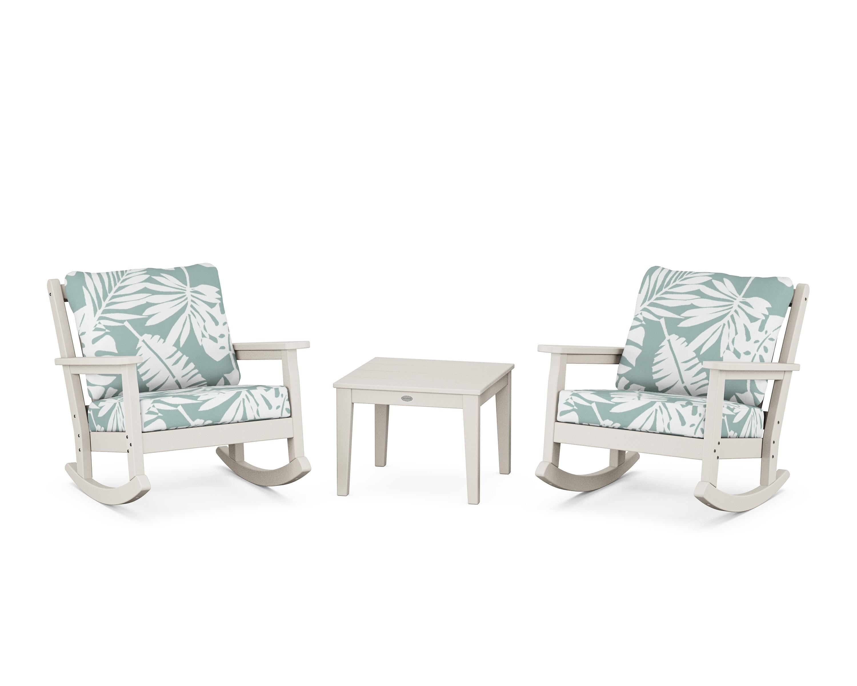 POLYWOOD Chippendale 3-Piece Deep Seating Rocker Set in Sand / Leaf Glacier Spa