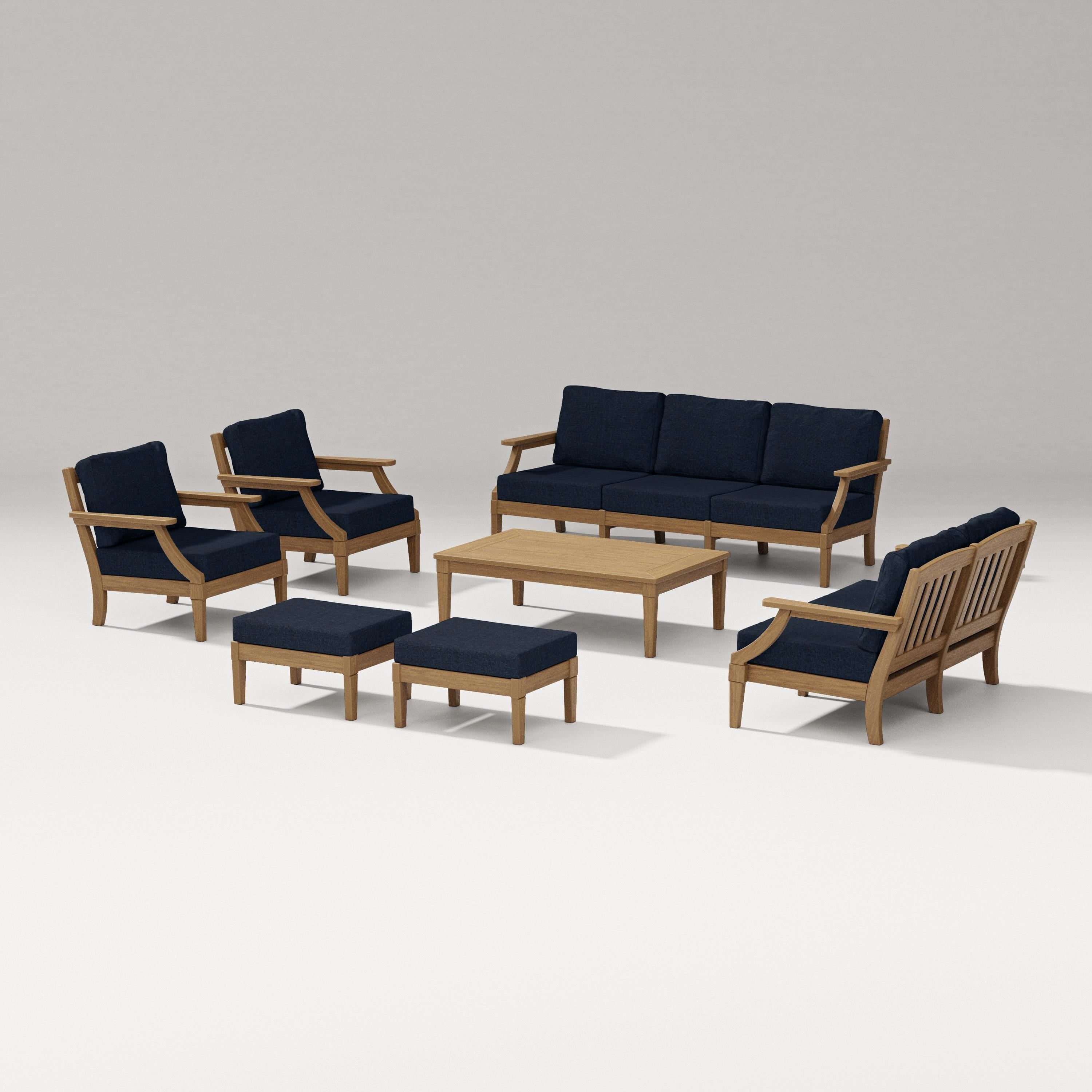 PW Designer Series Estate 7-Piece Lounge Sofa Set in Natural / Marine Indigo
