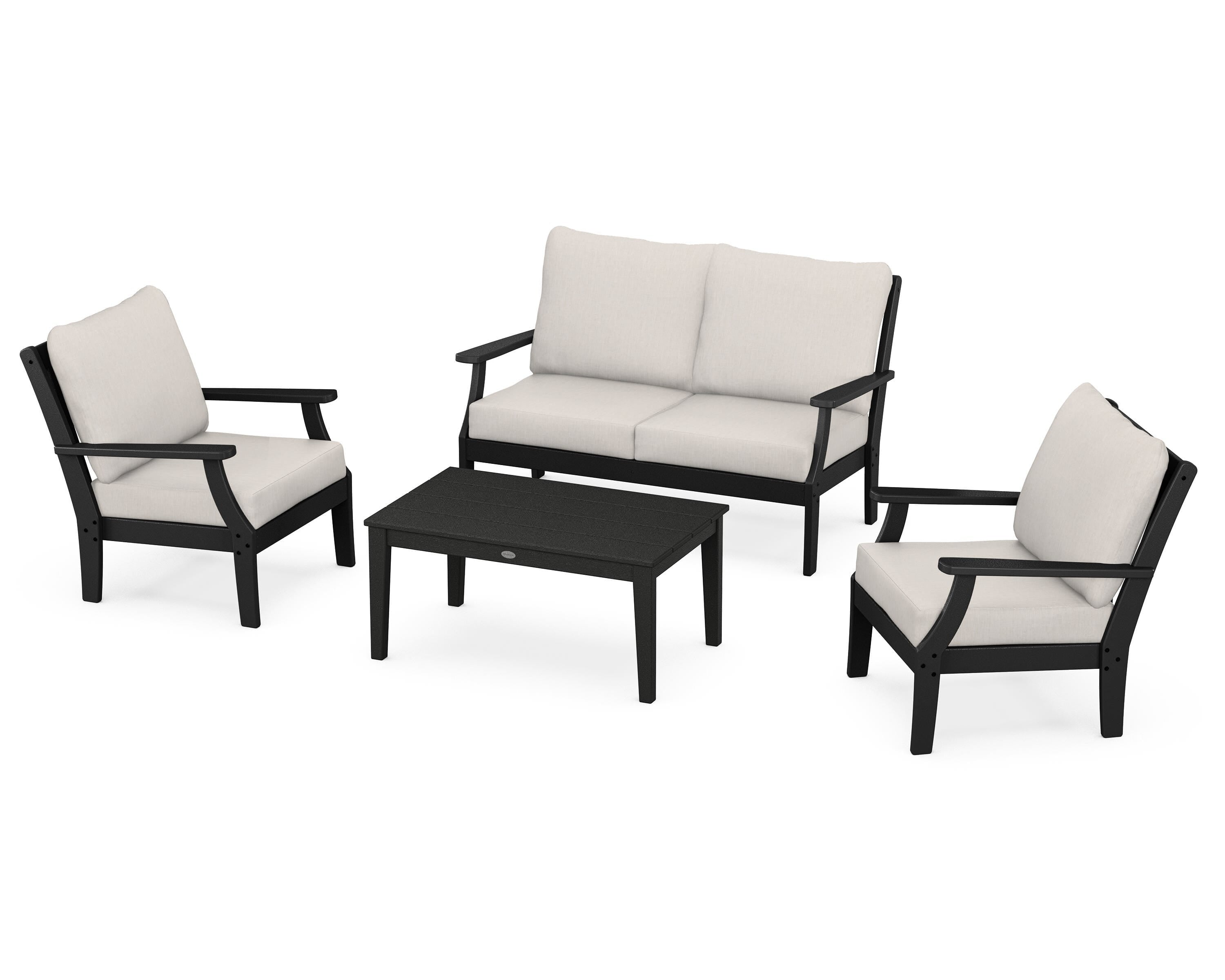 POLYWOOD Braxton 4-Piece Deep Seating Chair Set in Black / Cast Ash