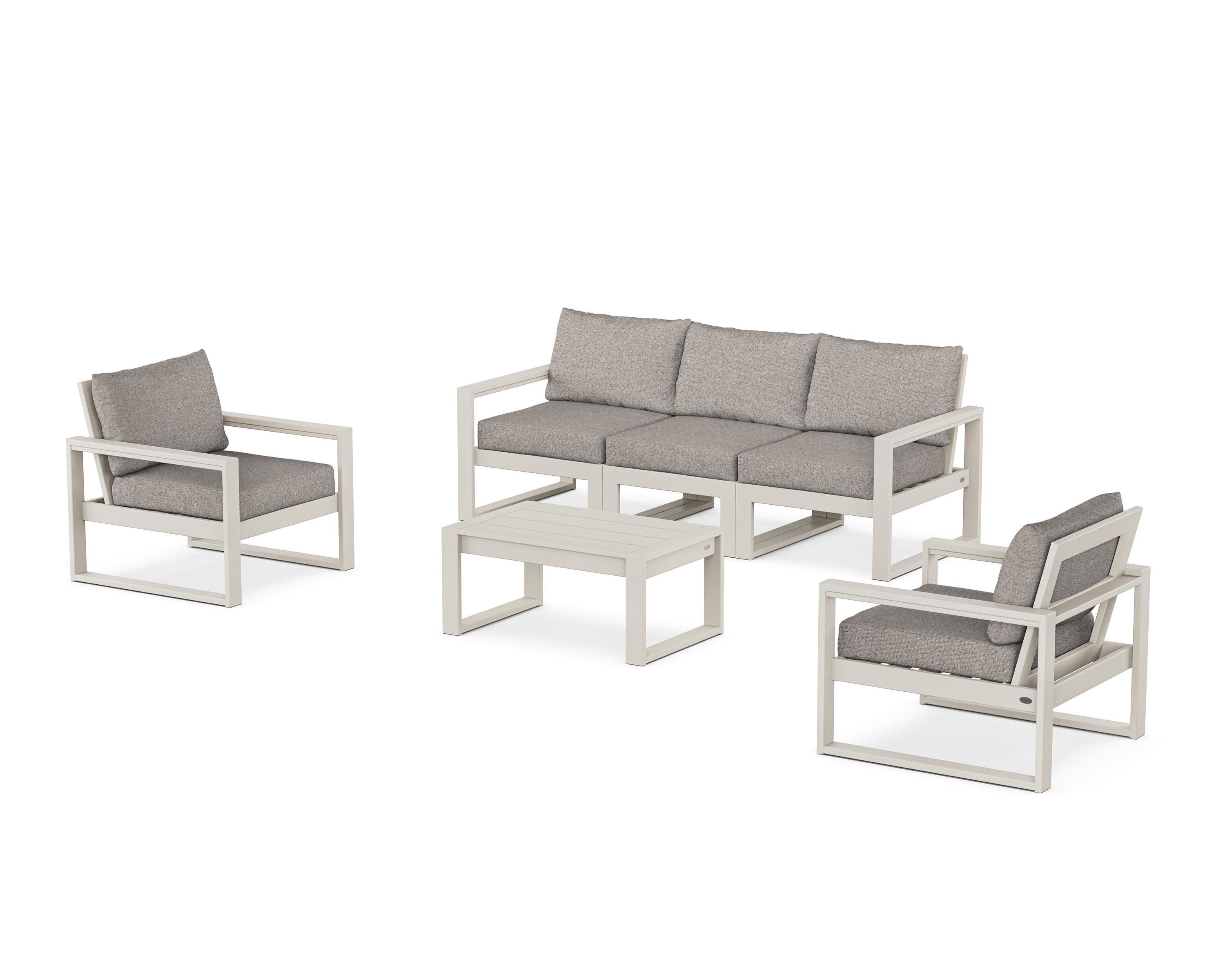 POLYWOOD EDGE Sectional 4-Piece Deep Seating Set with Sofa in Sand / Weathered Tweed
