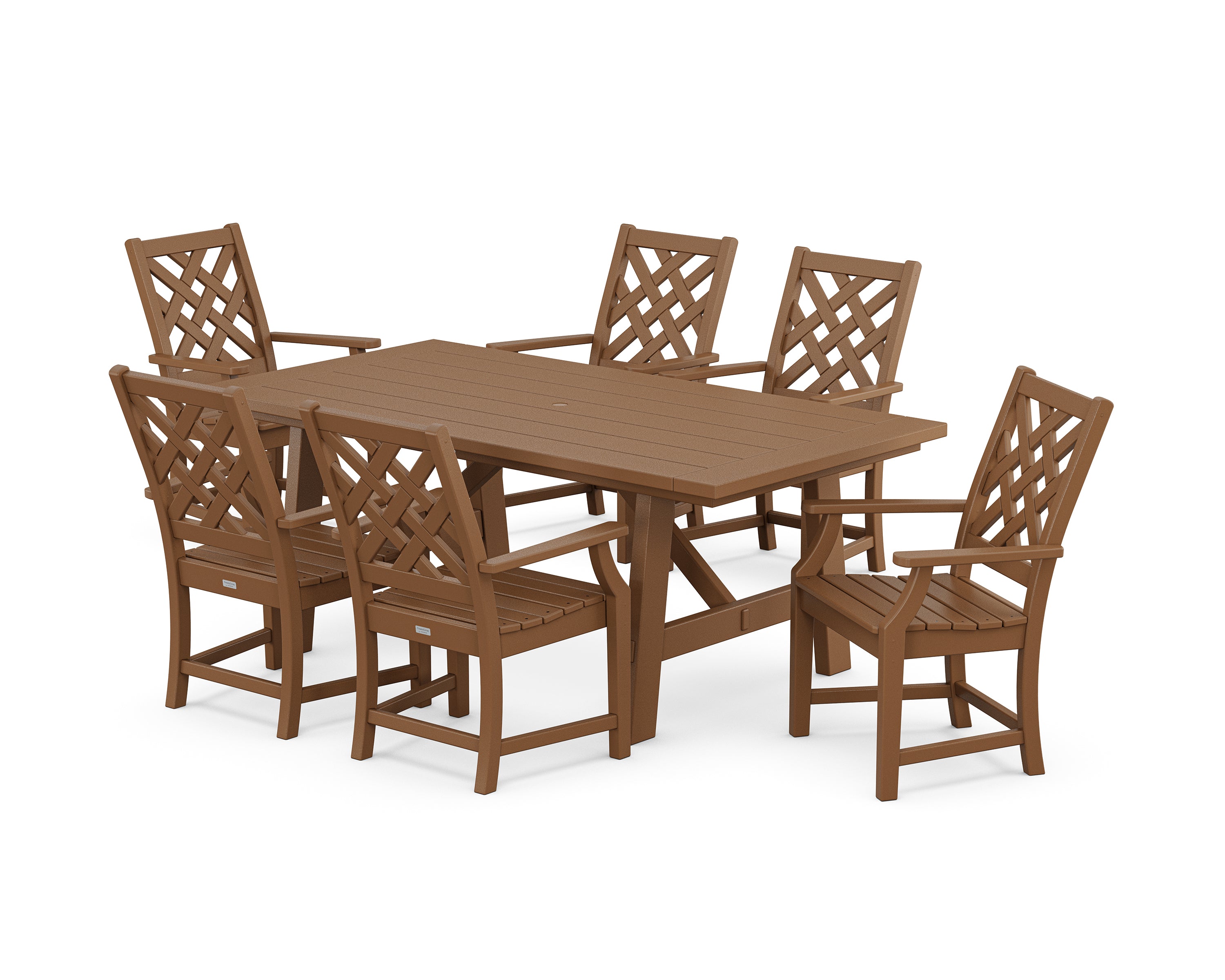 Country Living Wovendale Arm Chair 7-Piece Rustic Farmhouse Dining Set in Teak