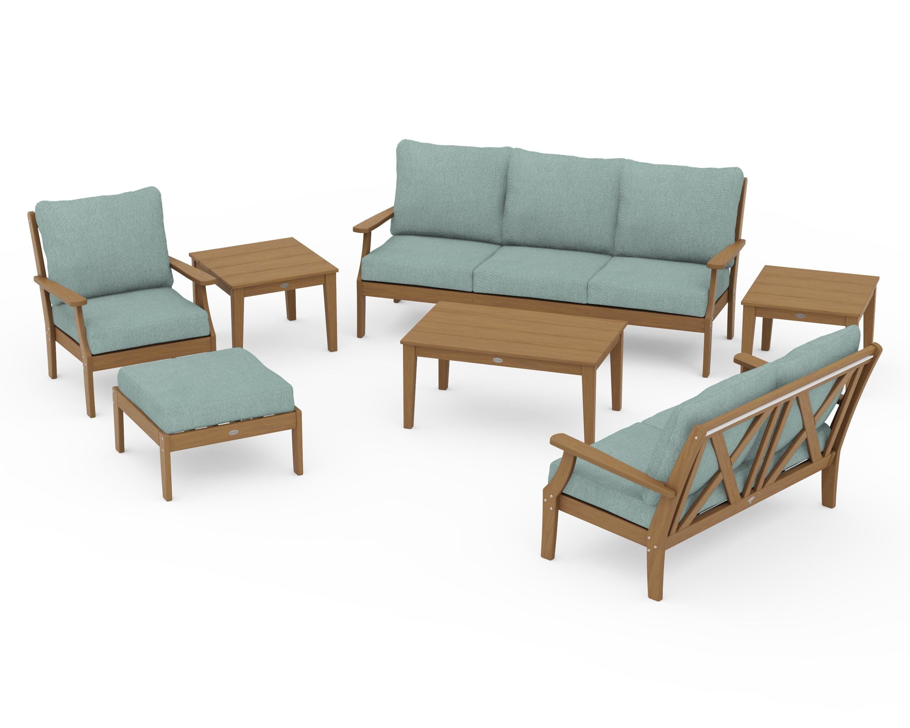POLYWOOD Braxton 7-Piece Deep Seating Set in Natural / Glacier Spa