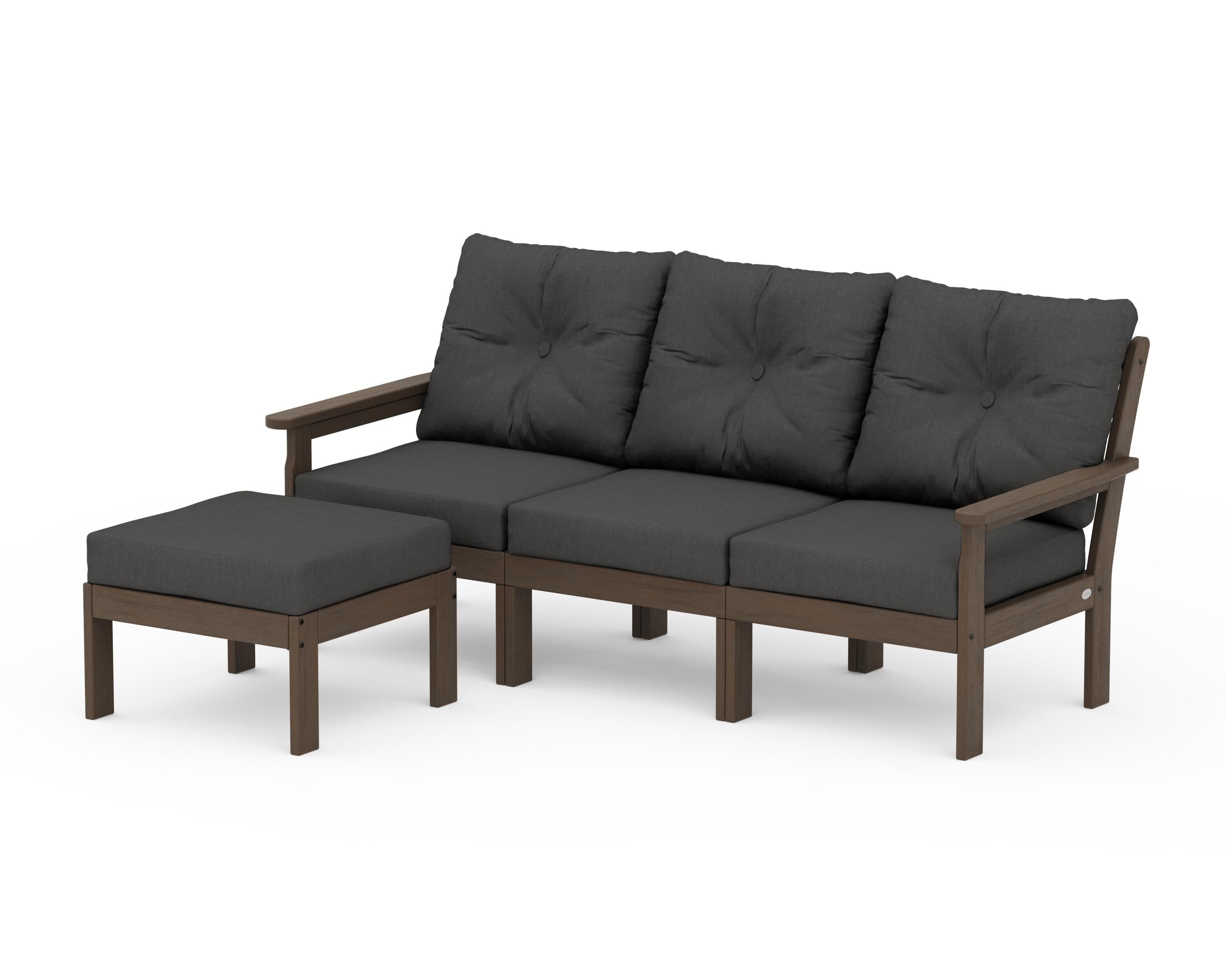 POLYWOOD Vineyard 4-Piece Sectional with Ottoman in Kona / Spectrum Carbon