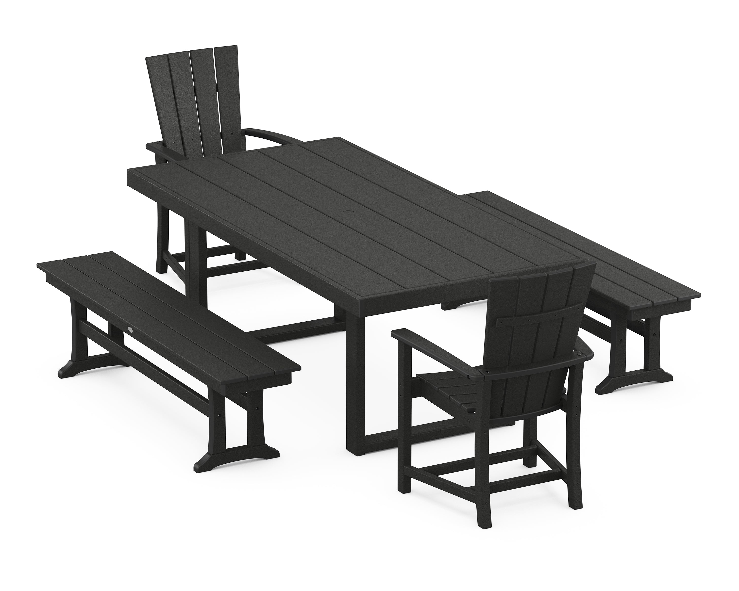 POLYWOOD® Quattro 5-Piece Dining Set with Benches in Black