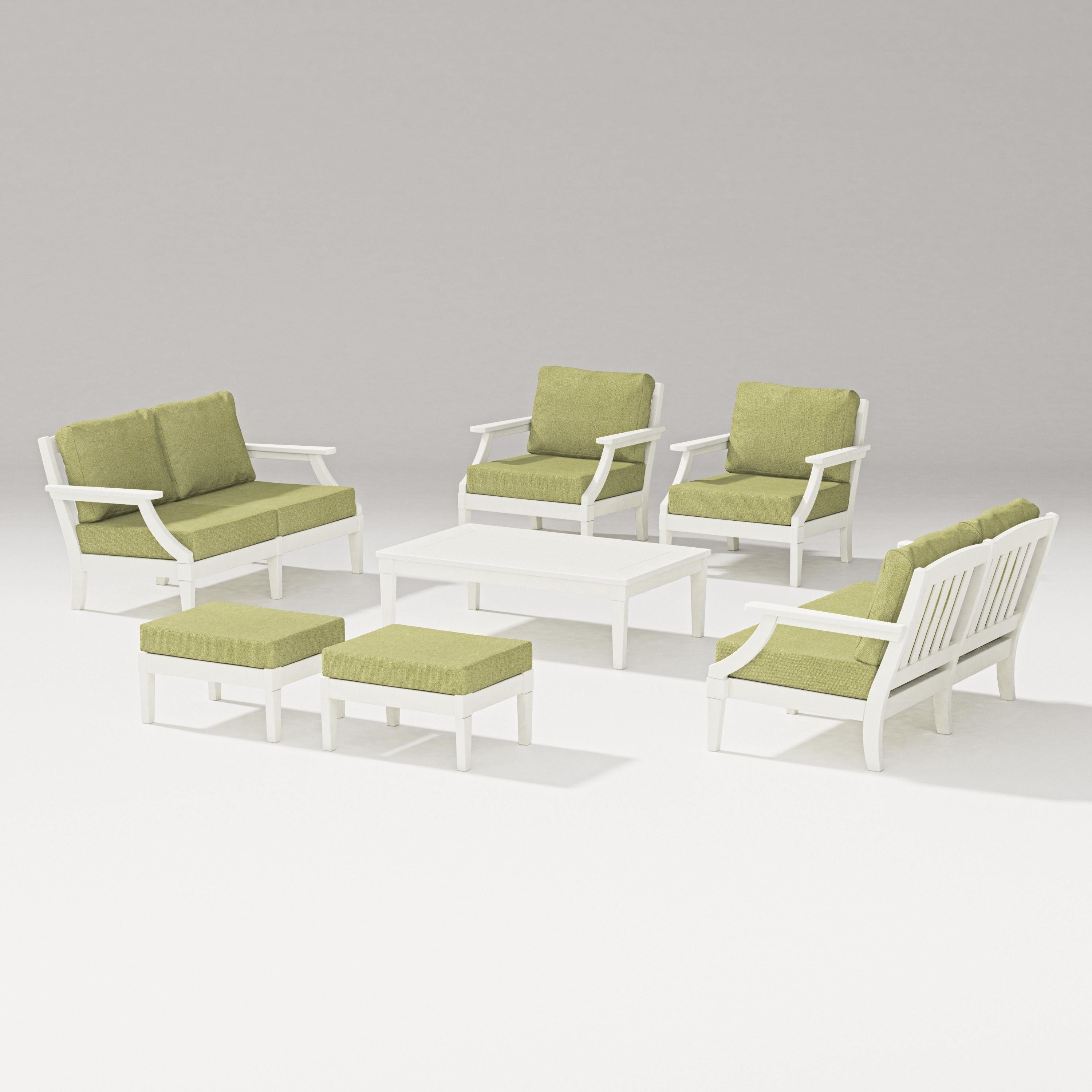 PW Designer Series Estate 7-Piece Lounge Loveseat Set in Vintage White / Chartreuse Boucle
