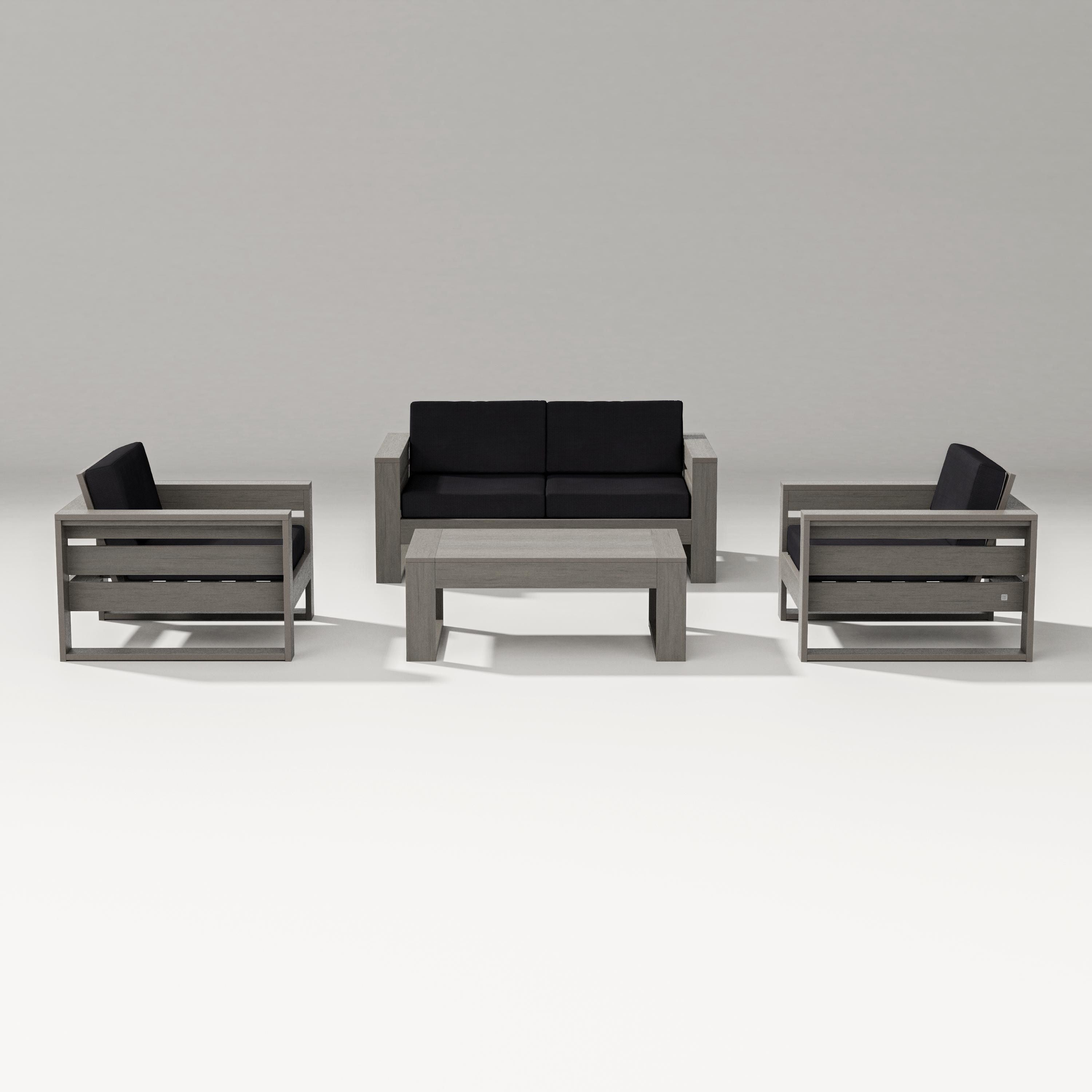 PW Designer Series Latitude 4-Piece Lounge Loveseat Set in Driftwood / Midnight Linen