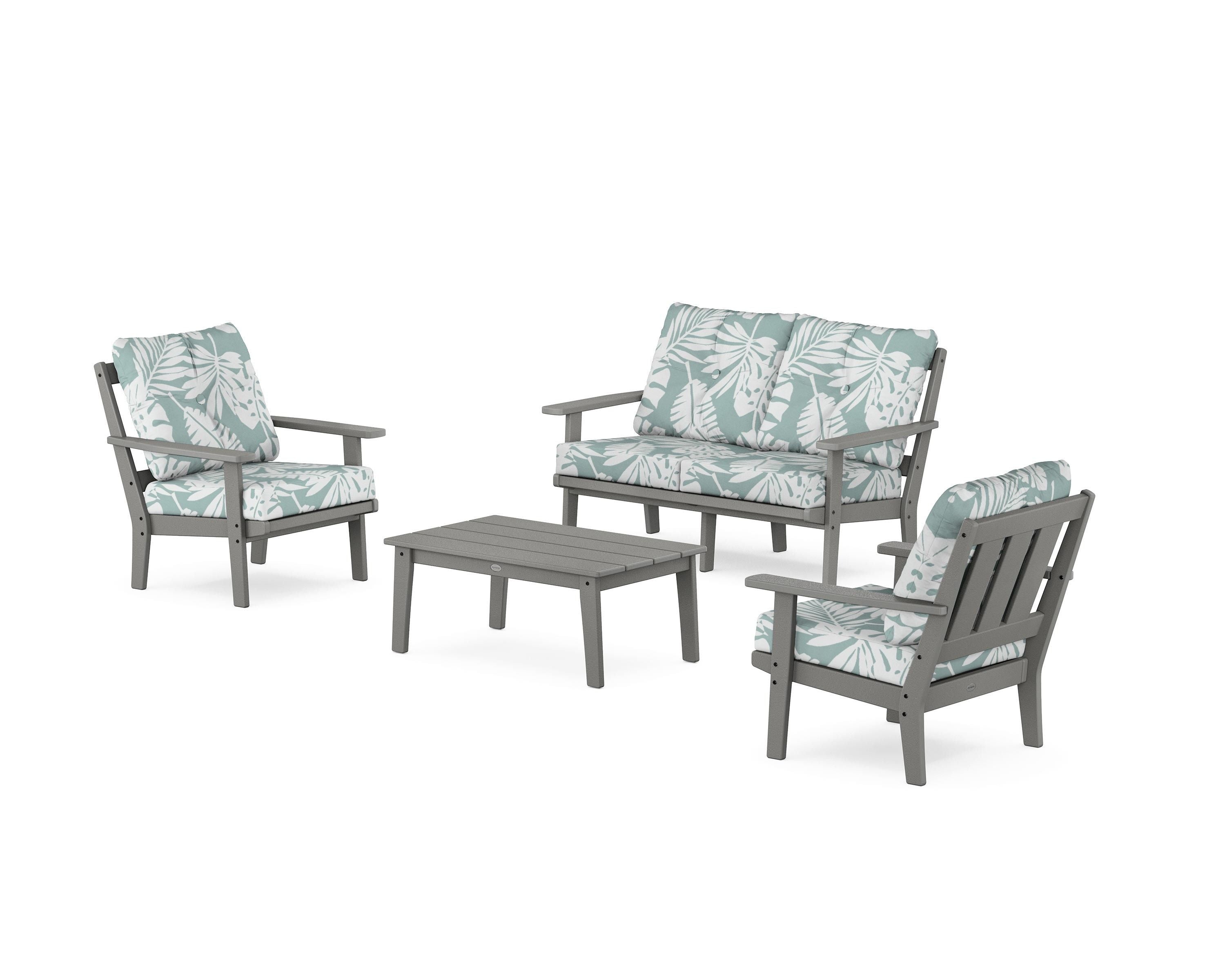 POLYWOOD Oxford 4-Piece Deep Seating Set with Loveseat in Slate Grey / Leaf Glacier Spa