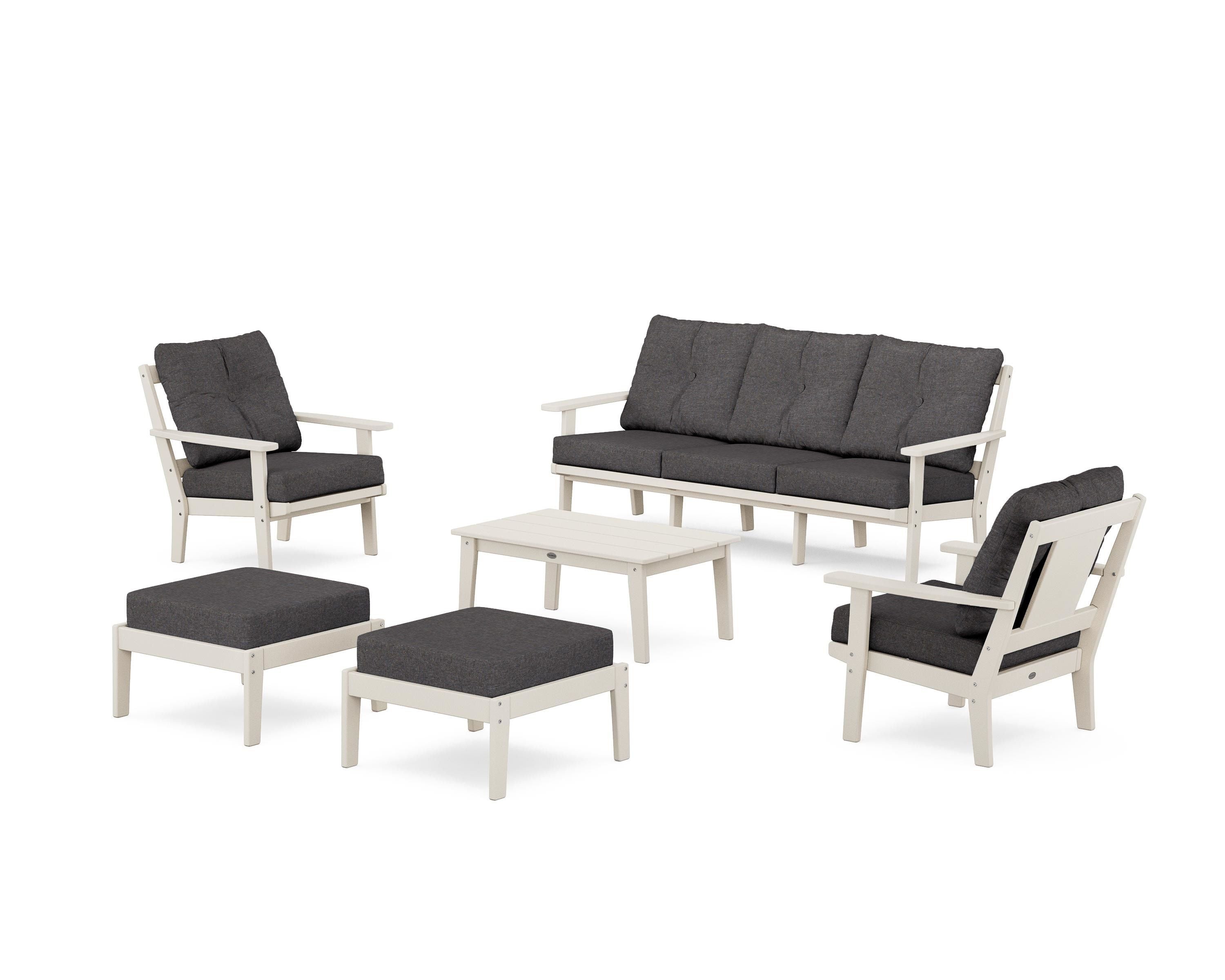 POLYWOOD Prairie 6-Piece Lounge Sofa Set in Sand / Ash Charcoal