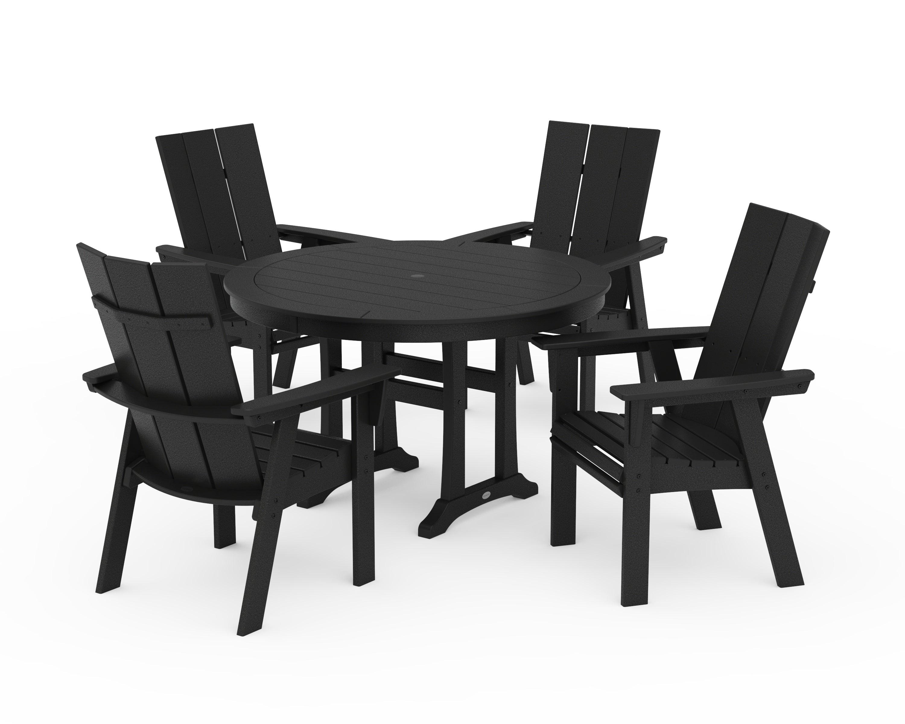 POLYWOOD Modern Curveback Adirondack 5-Piece Nautical Trestle Dining Set in Black