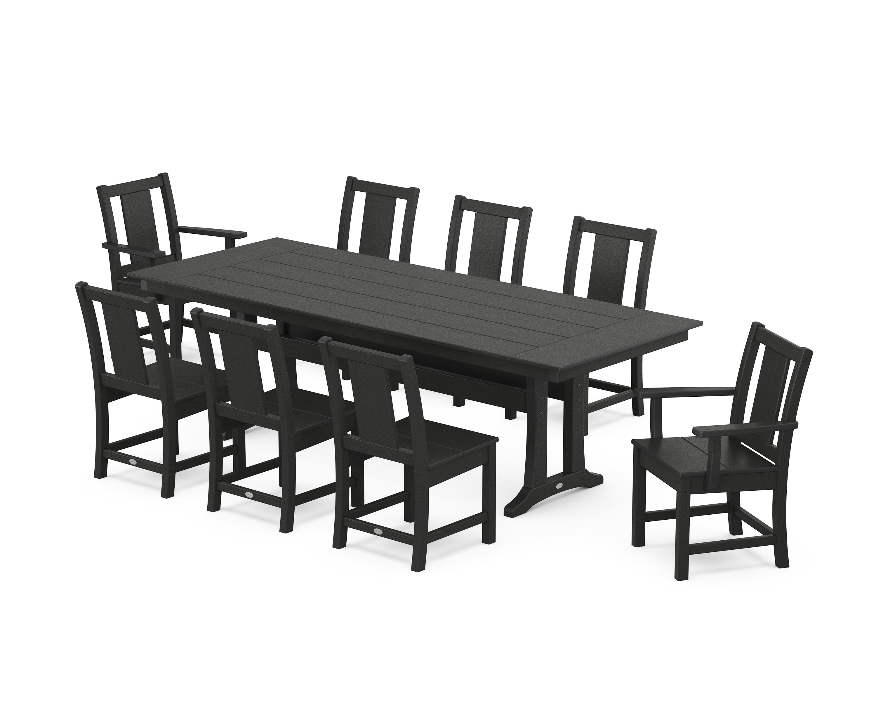 POLYWOOD® Prairie 9-Piece Farmhouse Dining Set with Trestle Legs in Black