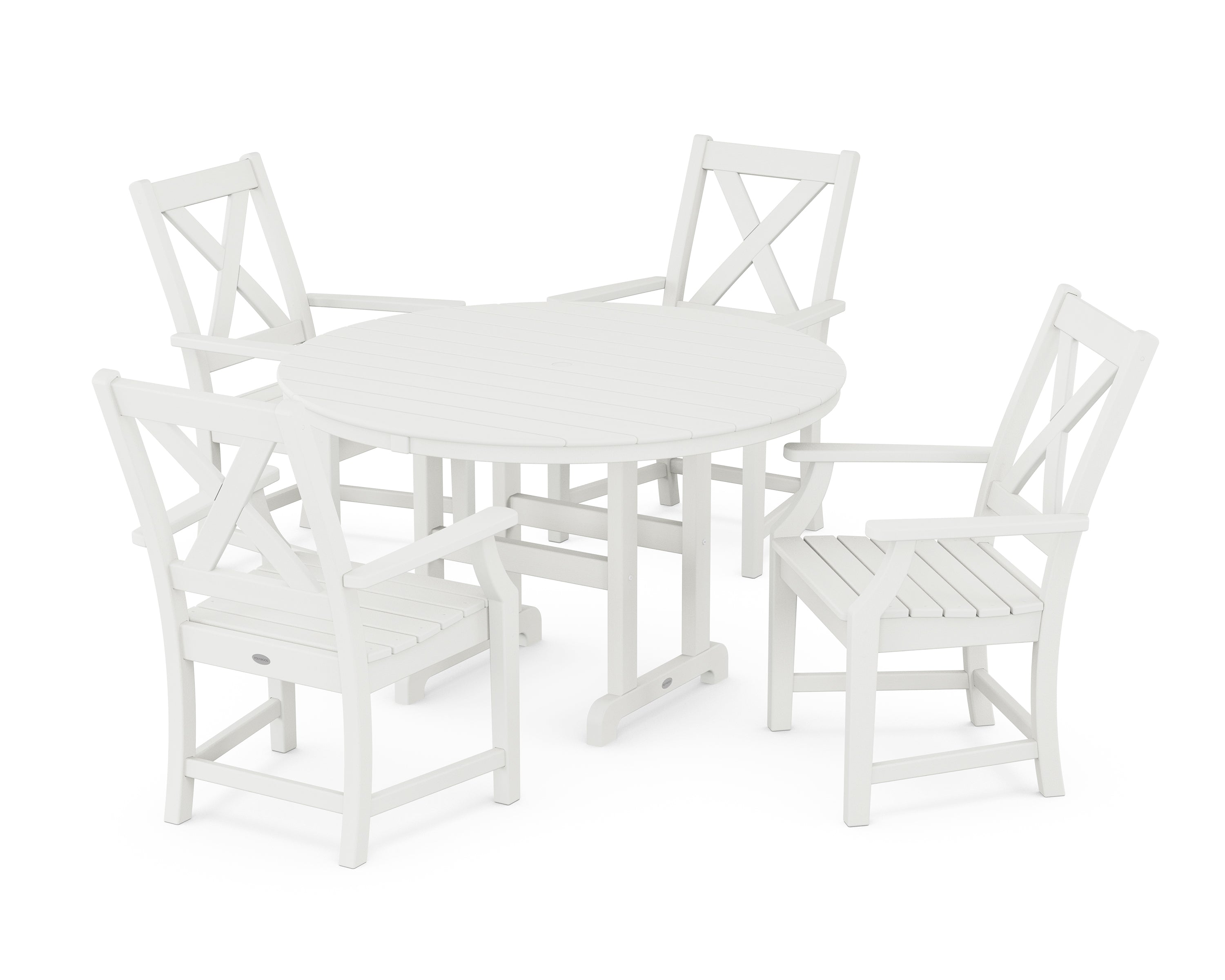 POLYWOOD® Braxton 5-Piece Round Farmhouse Dining Set in Vintage White