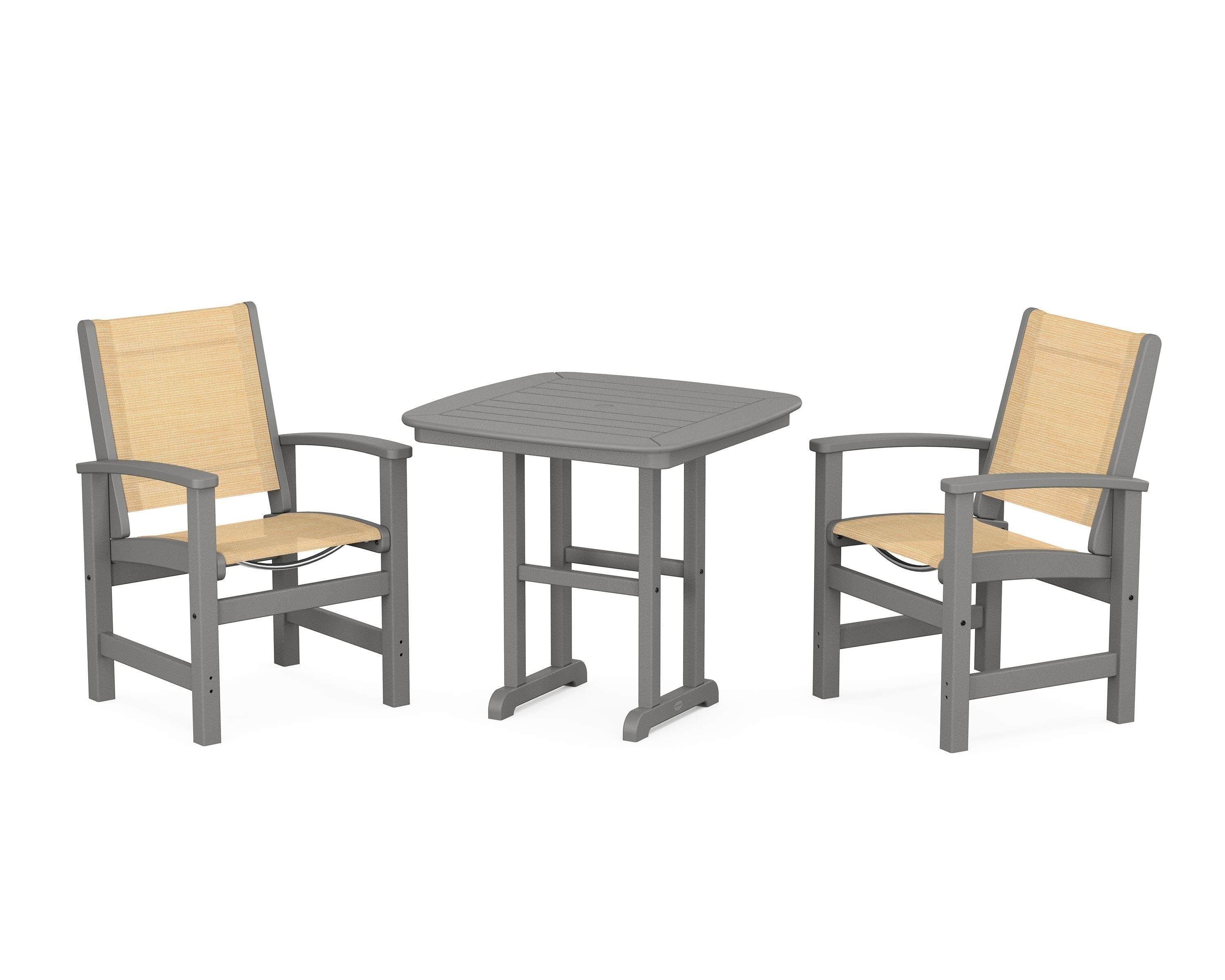 POLYWOOD Coastal 3-Piece Dining Set in Slate Grey / Dupioni Apricot Sling