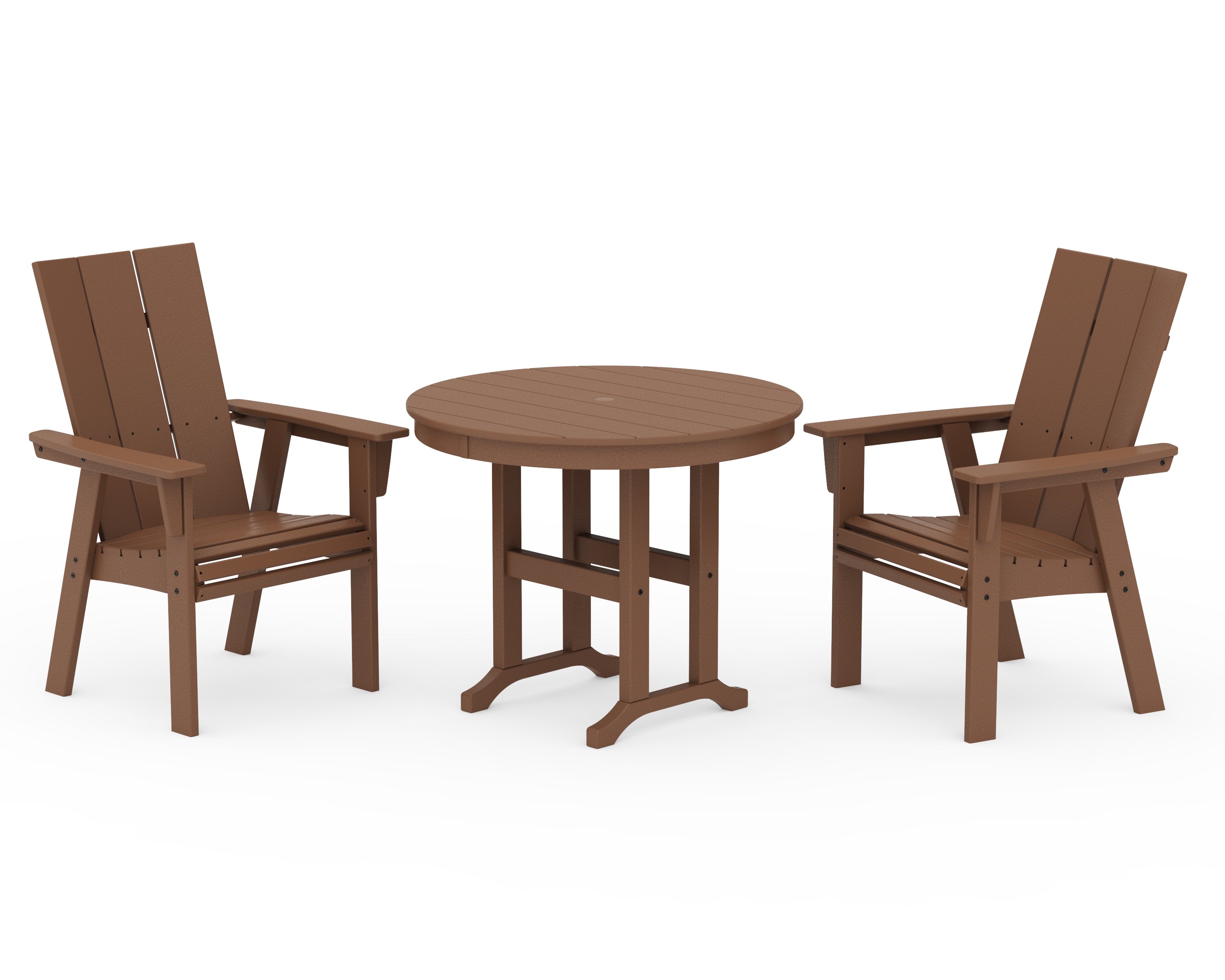 POLYWOOD Modern Adirondack 3-Piece Round Dining Set in Teak